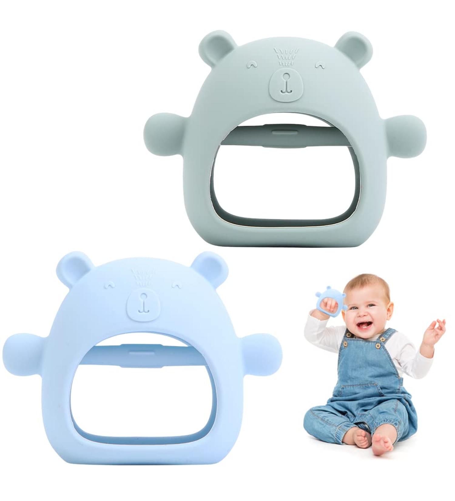 Infreecs Baby Teething Ring - 2 Pack BPA Free Silicone Chew Toys | Non-Dropping Design & Dental Aid for Infants 0-12 Months (Green & Blue) - Buy Online on GoSupps.com