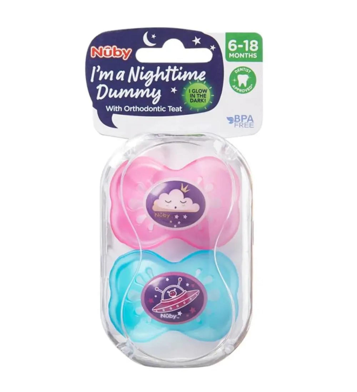 Nuby Night Dummies jaw-friendly teat
