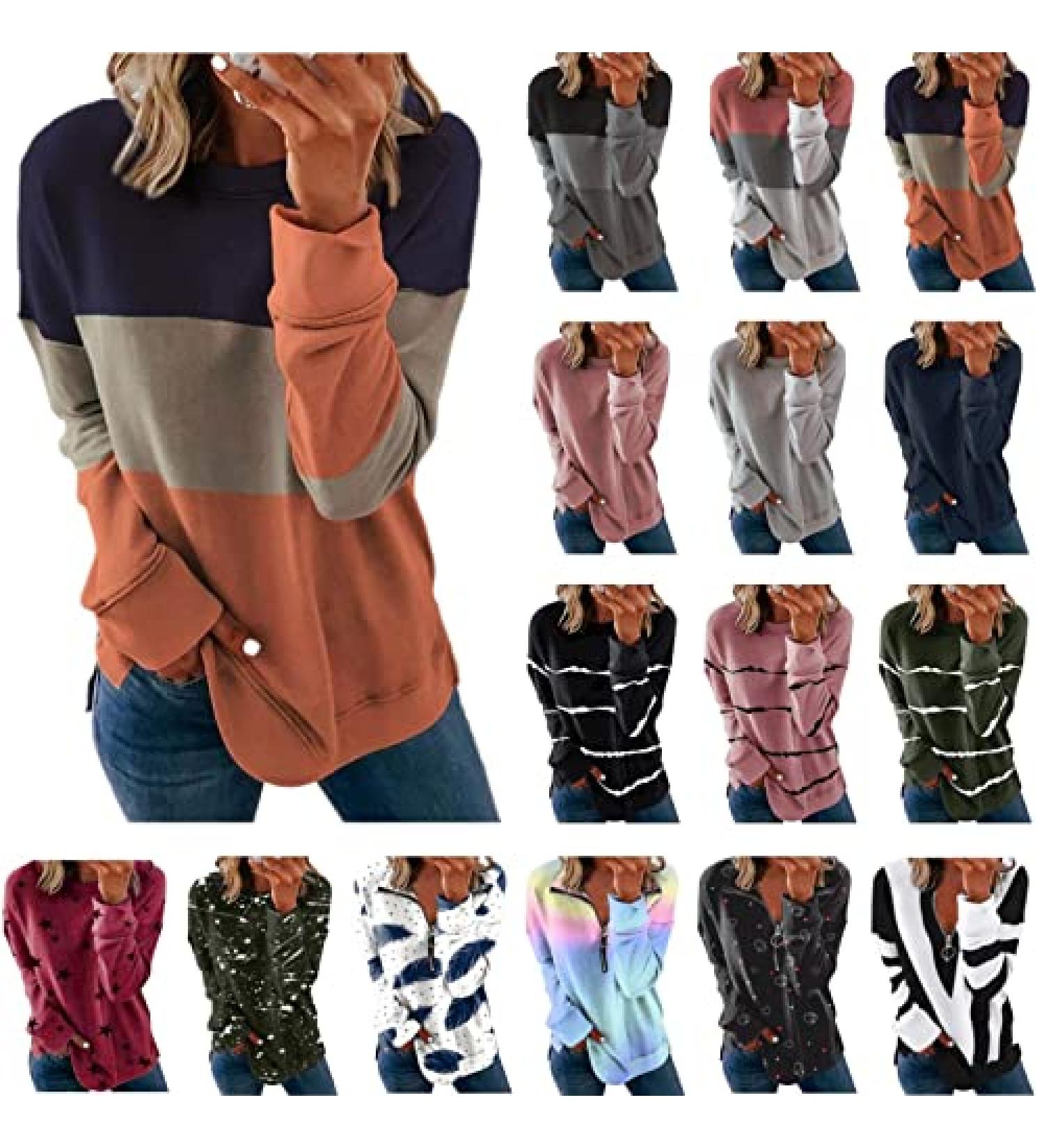 Women's Fall Fashion 2022 Casual Crewneck T-Shirt | Long Sleeve Striped Shirt | Blue Color Block Sweatshirt - Large - Buy Online on GoSupps.com