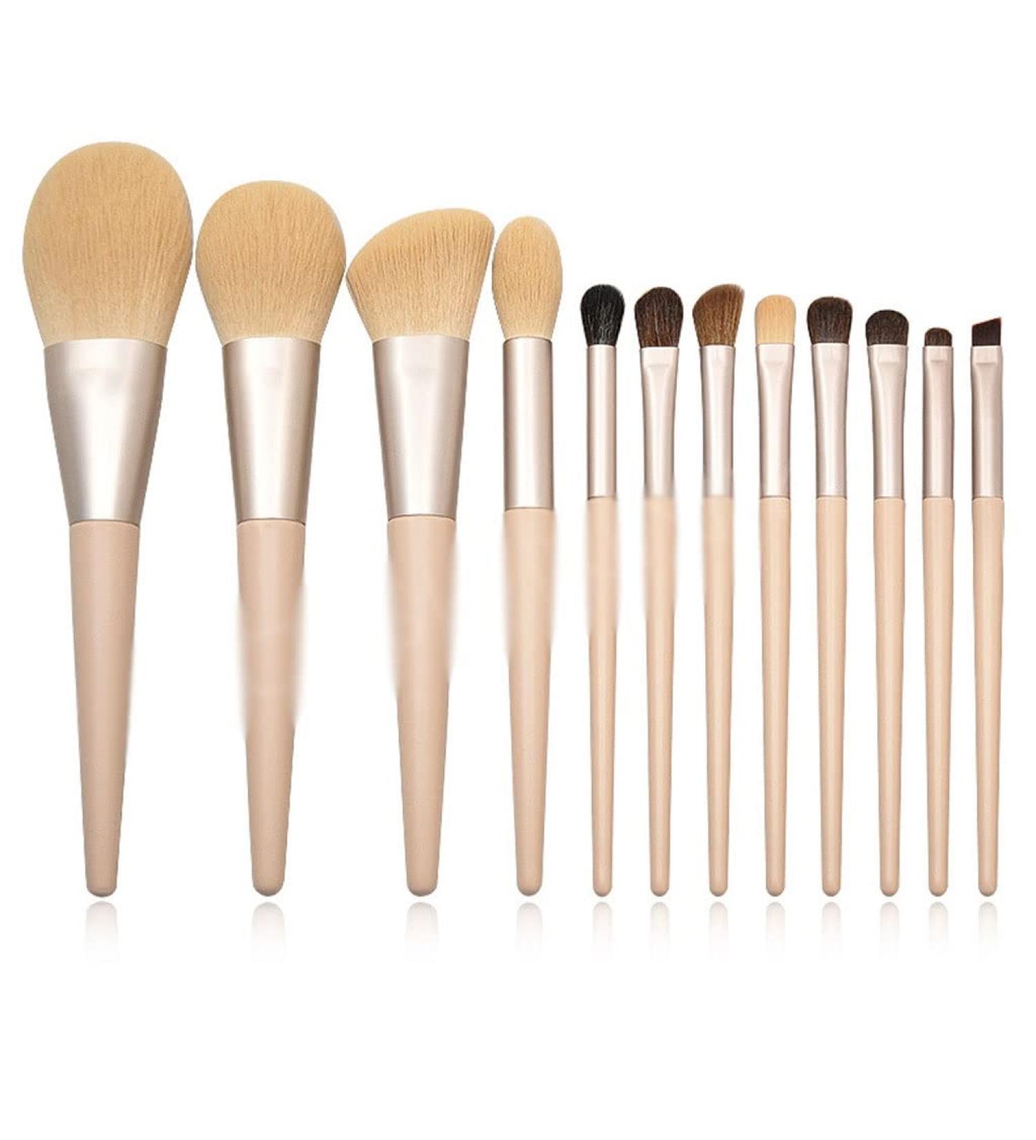 12-Piece Wooden Handle Makeup Brush Set - Premium Powder Shadow & Eyebrow Tools for Flawless Beauty - Buy Online on GoSupps.com