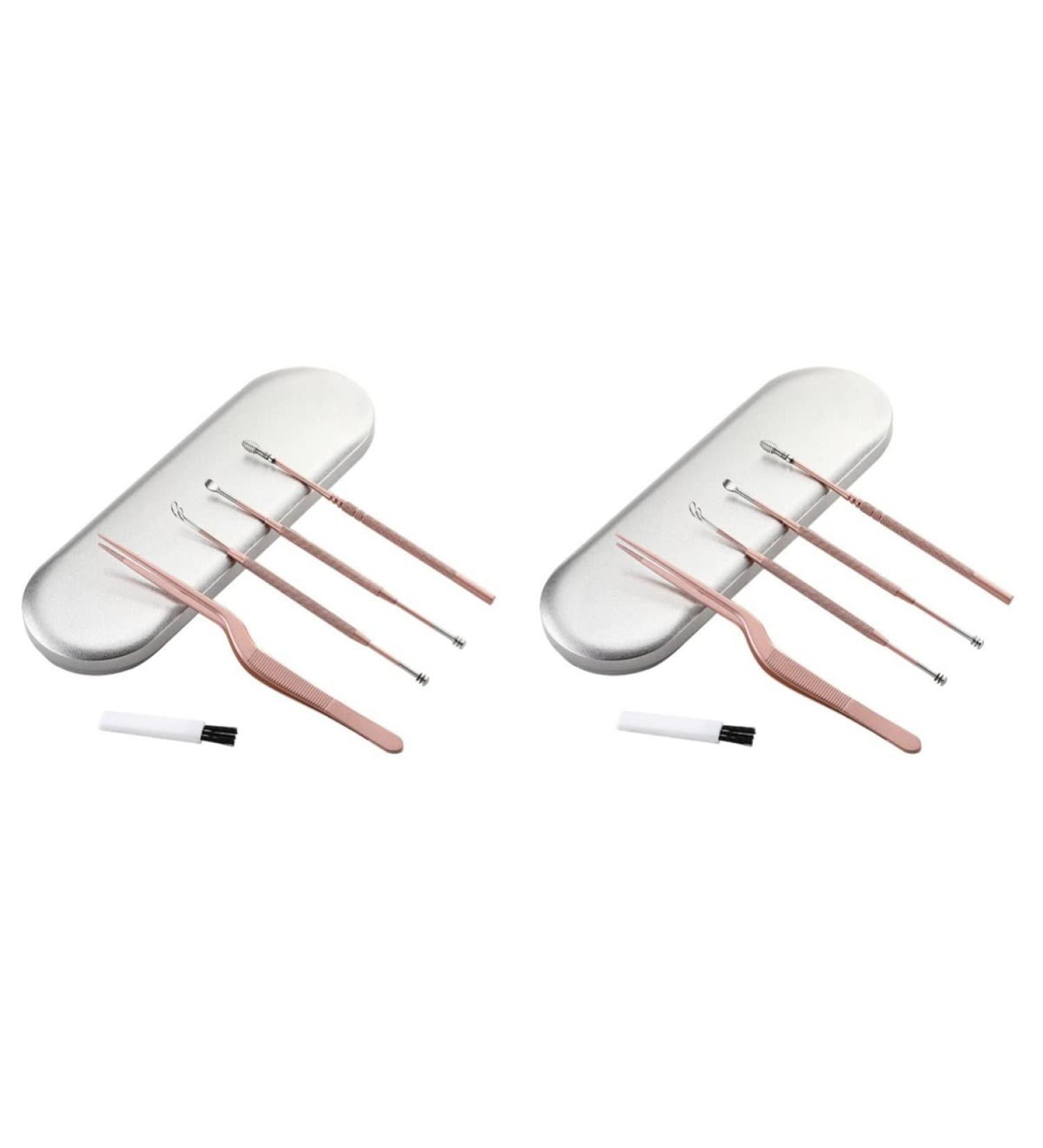 2 Sets Earwax Removal Tools - Reusable Spoon, Curette, Brush, Tweezers - Stainless Steel - Safe and Effective Cleaner for Ear Hygiene - Buy Online on GoSupps.com
