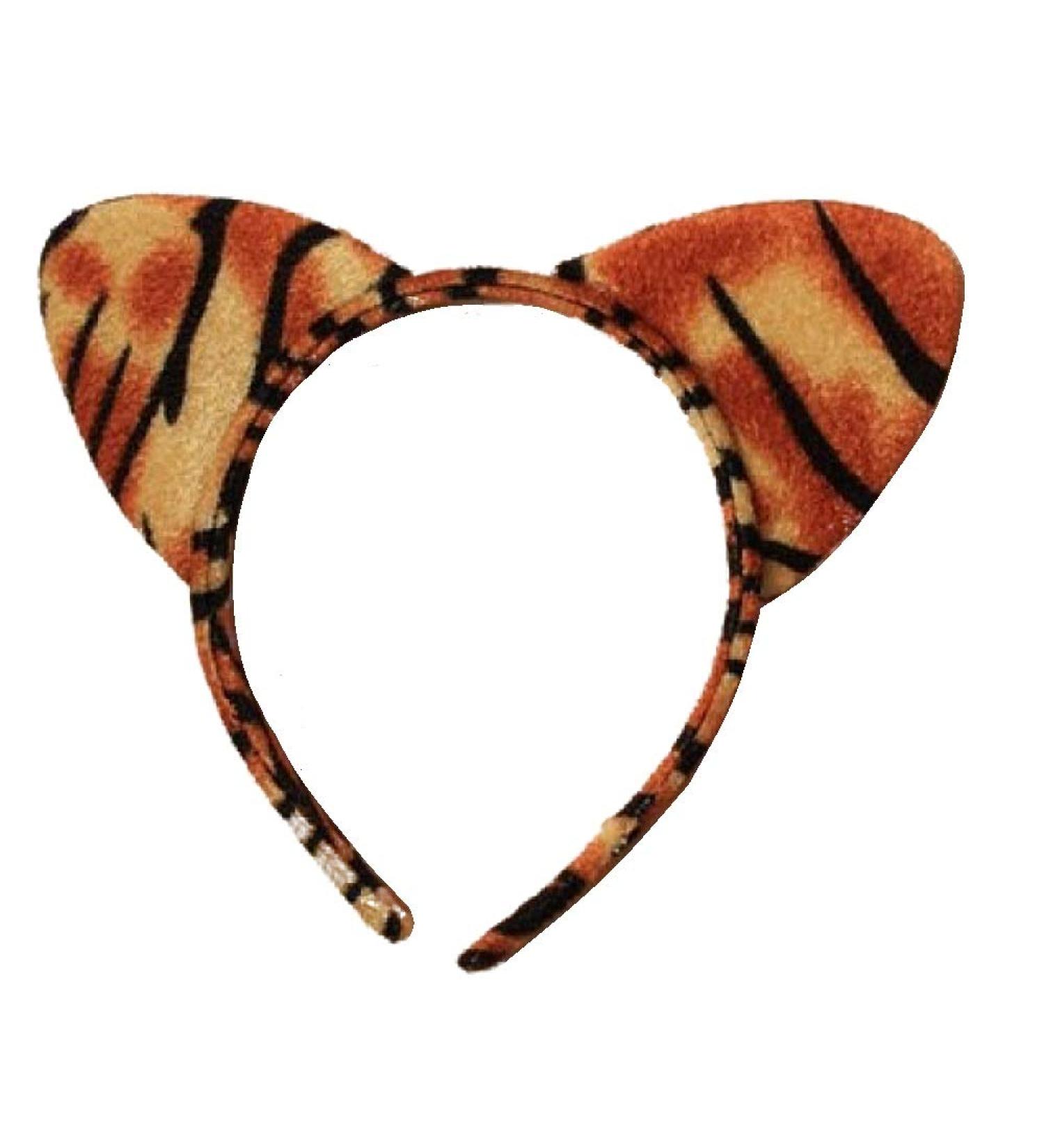 Tiger Animal Print Furry Padded Cat Ears Alice Hair Band Headband Fancy Dress Party Hen Brown One Size