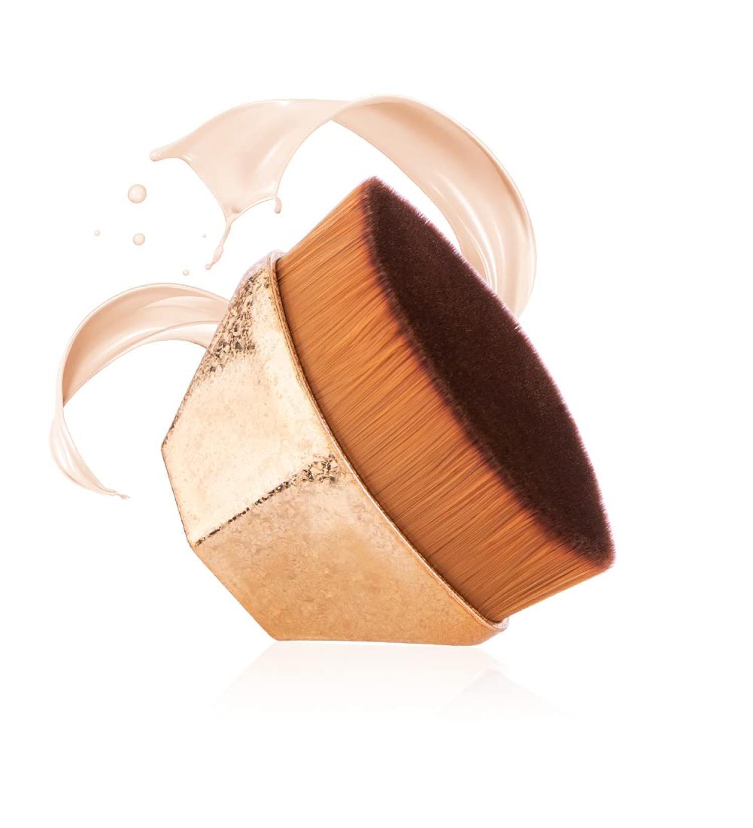 Premium Kabuki Make-Up Brush for Smooth Primer Application | Flat Top Flower Shape for Liquid & Powder Cosmetics - Gold Finish - Buy Online on GoSupps.com