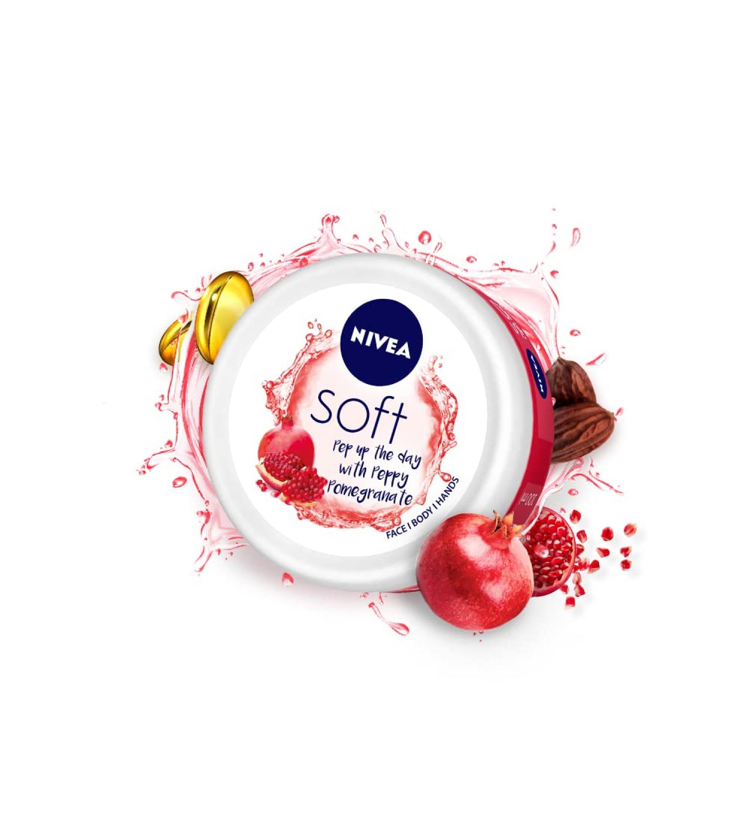 NIVEA Soft Light Moisturizer 200ml - Peppy Pomegranate | Instant Hydration for Face Hand & Body | Non-Greasy Vitamin E & Jojoba Oil | All Skin Types - Buy Online on GoSupps.com