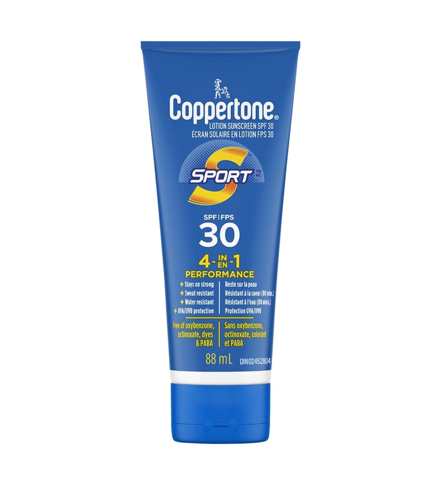 Coppertone Sport Sunscreen Lotion SPF 30 4-in-1 Performance Sweat and Water Resistant Face and Body Sunscreen Broad Spectrum SPF 30 UVA/UVB Protection Oxybenzone Free Travel Size 88mL SPF 30 - Face Lotion 88 ml (Pack of 1) - Buy Online on GoSupps.com