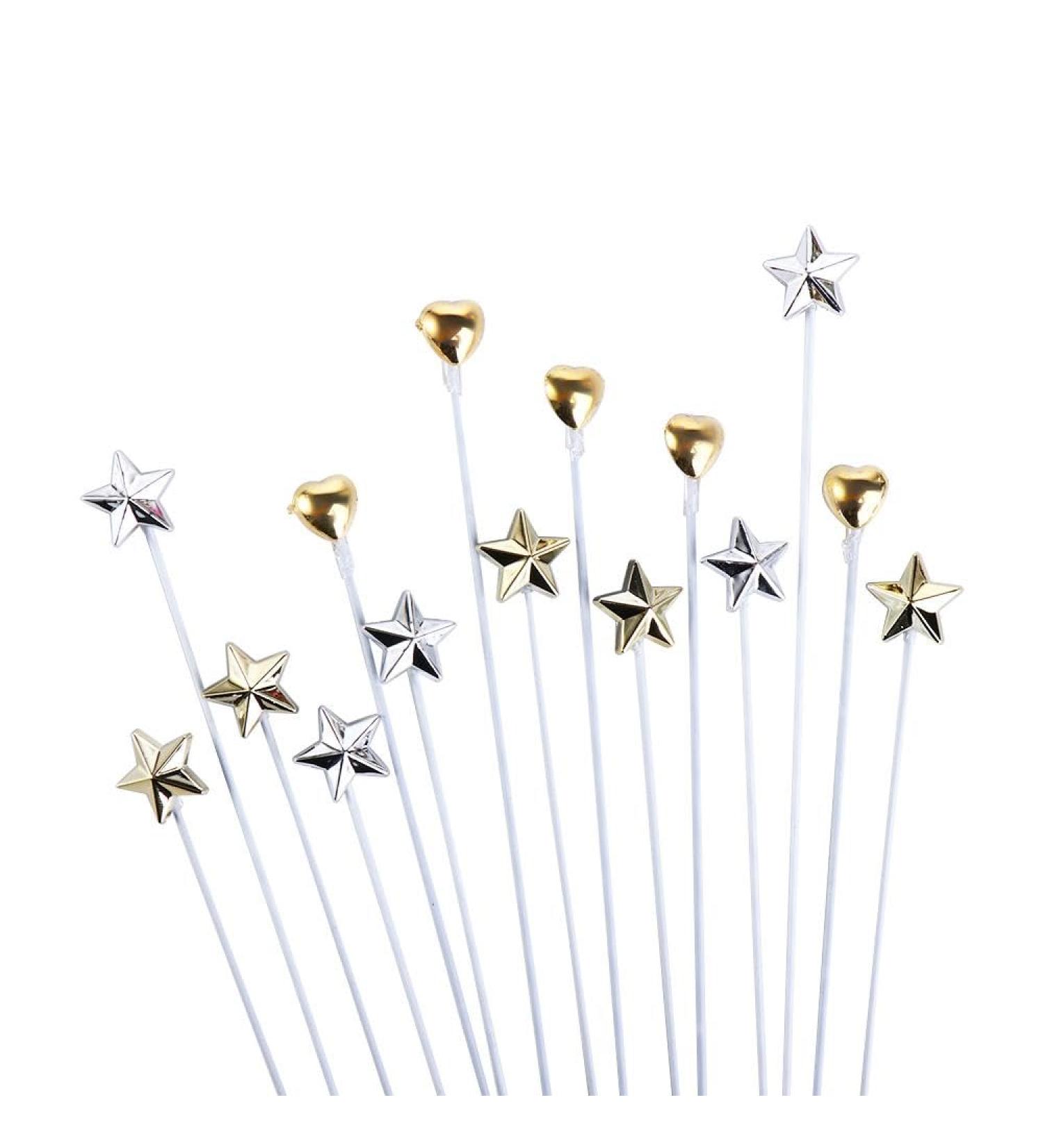 Gold and Silver Star Cake Toppers Plastic Star/Heart Cupcake Topper Cake Insert Pick for Wedding Birthday Party Baby Shower Party Supplies - Buy Online on GoSupps.com