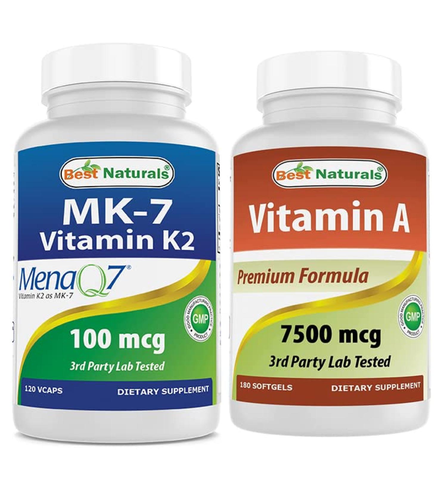 Best Naturals MK-7 Vitamin K2 100 mcg & Vitamin A 25000 IU - Buy Online on GoSupps.com