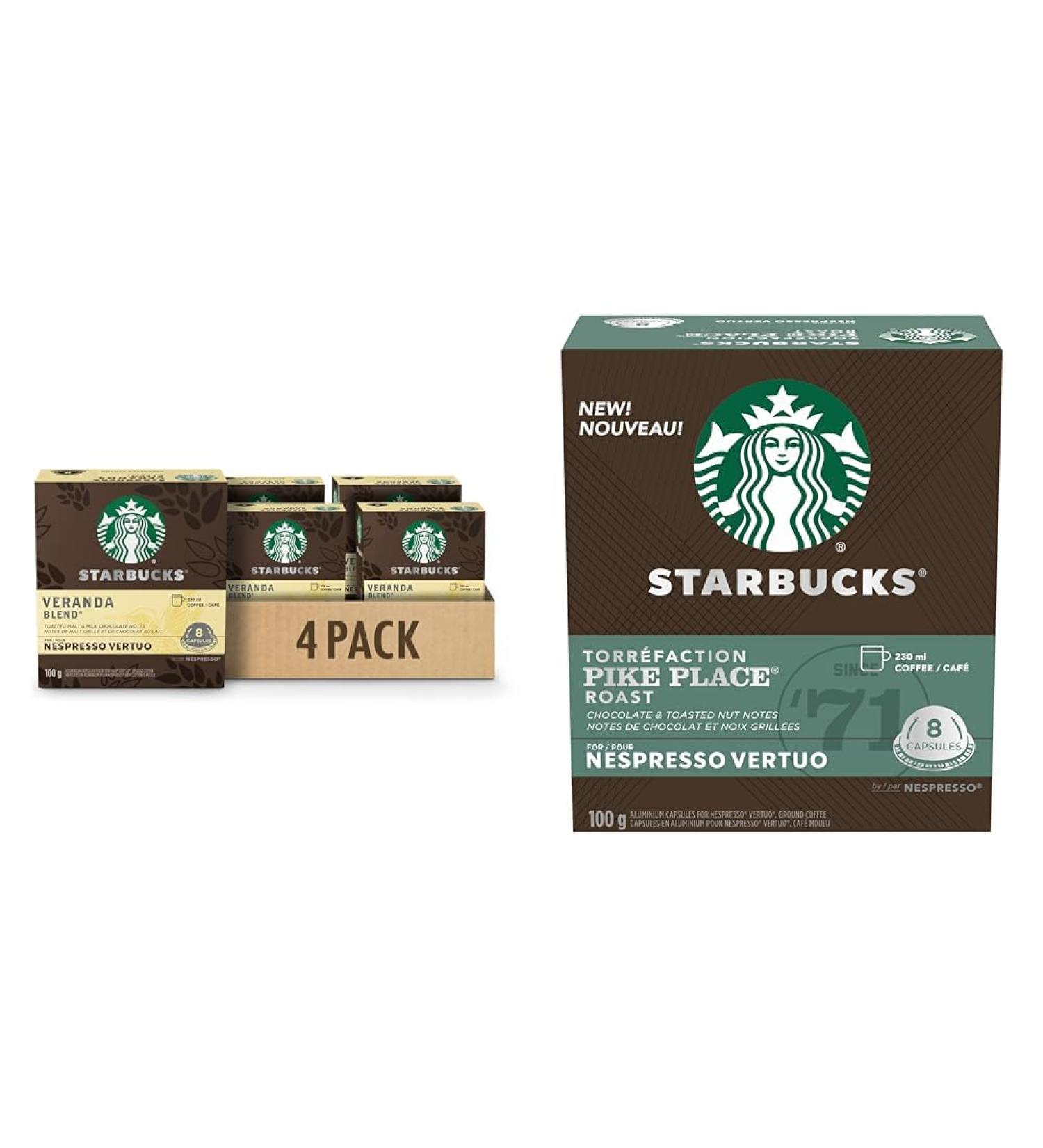 STARBUCKS Veranda Blend for Nespresso Vertuo Blonde Roast Coffee Pods 8 K-Cup Capsules Pack of 4 & By Nespresso Pike Place Roast Coffee Pods Medium Roast Coffee+Roast Coffee Pods Veranda 1 count (Pack of 4) - Buy Online on GoSupps.com