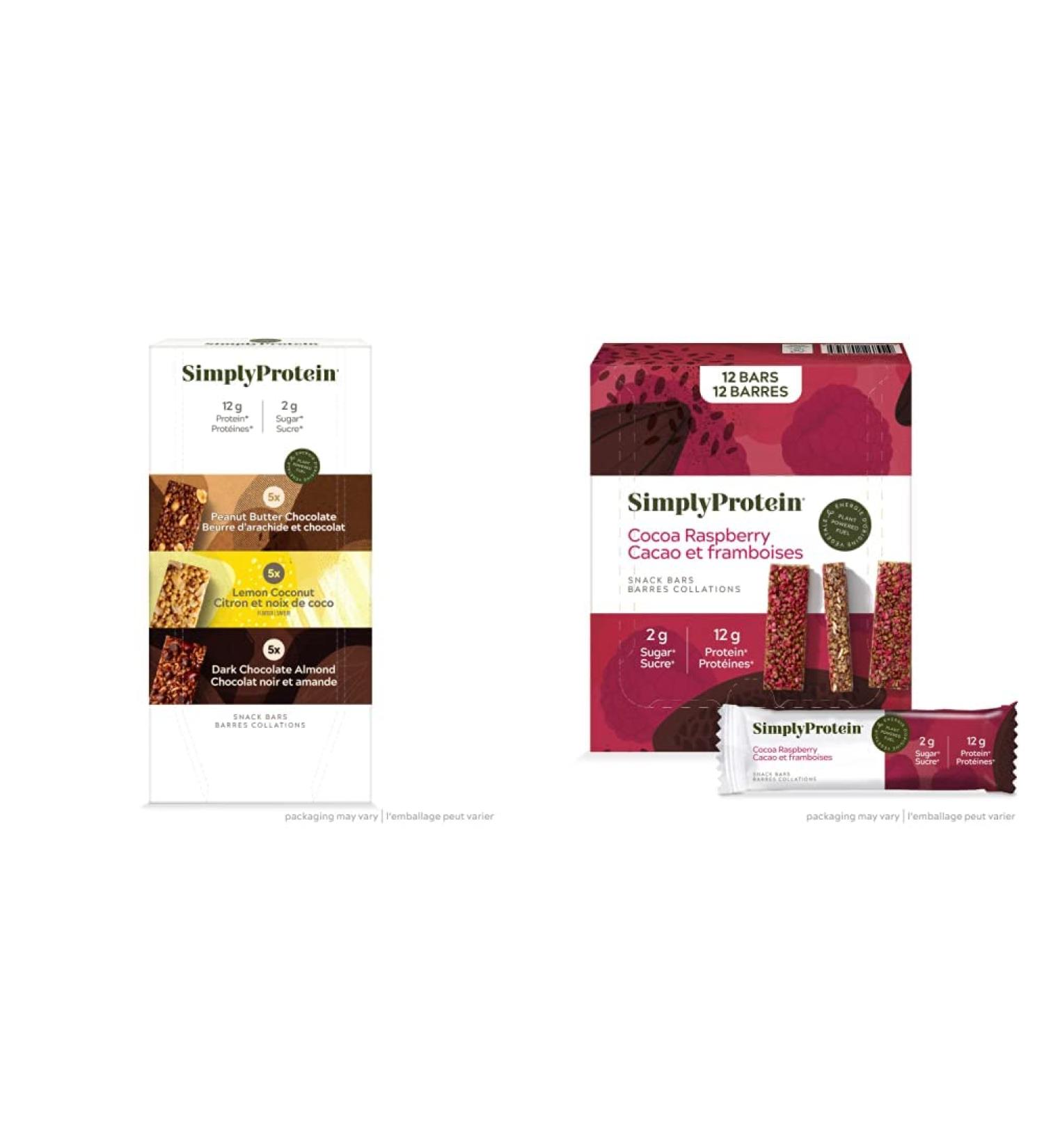 Simply Protein Best Sellers Variety Pack + Simply Protein Cocoa Raspberry Protein Bars | Gluten Free Vegan High Protein Snacks - Buy Online on GoSupps.com