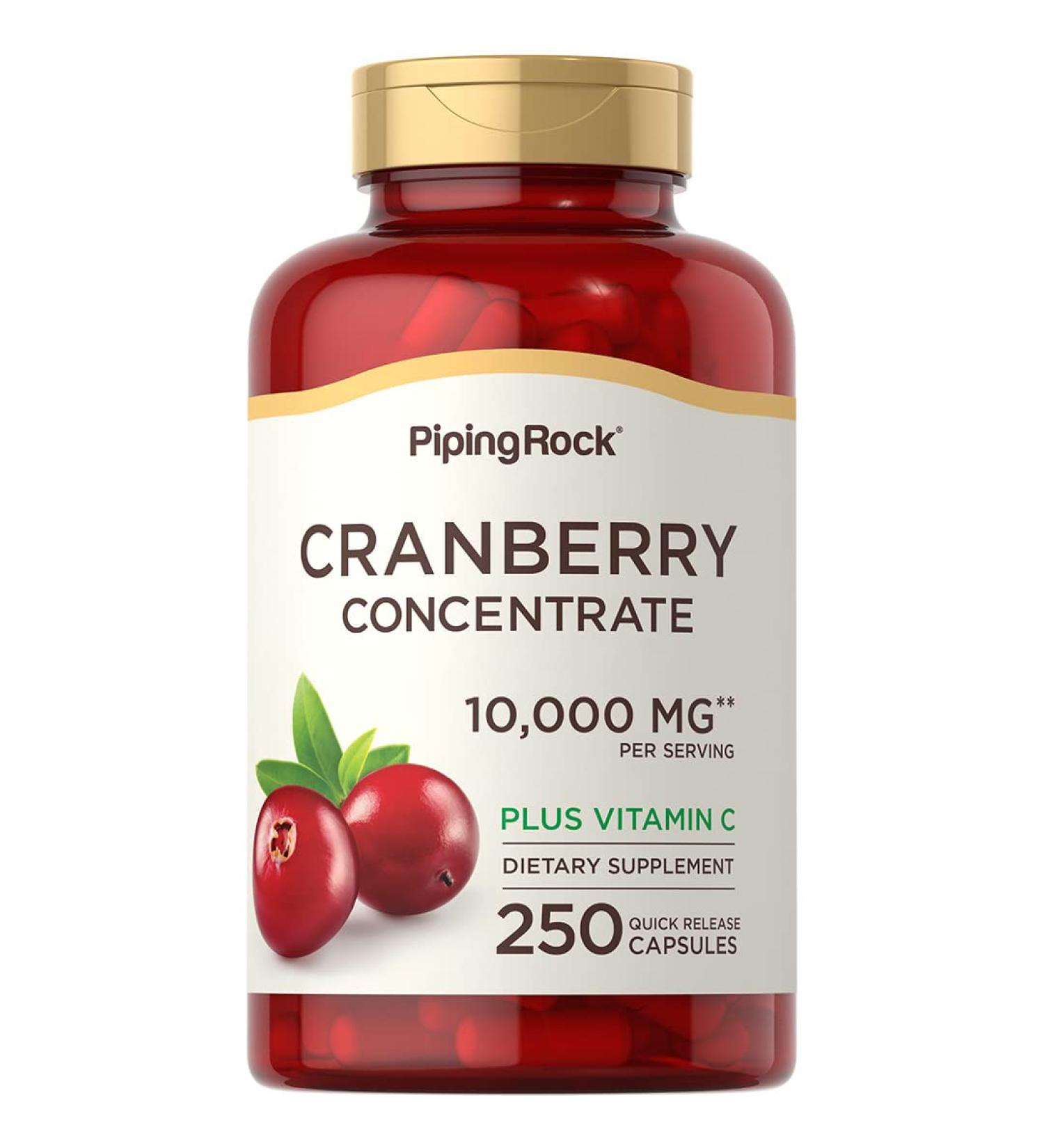 Piping Rock Cranberry Concentrate Capsules 10,000mg | 250 Pills | Vitamin C Extract Supplement | Non-GMO & Gluten Free - Buy Online on GoSupps.com