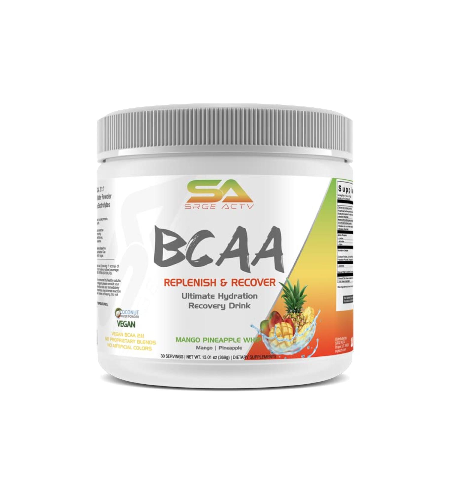 BCAA Powder Plus Glutamine and Electrolyte Powder for Recovery & Hydration - 30 Servings (Mango Pineapple Whip)
