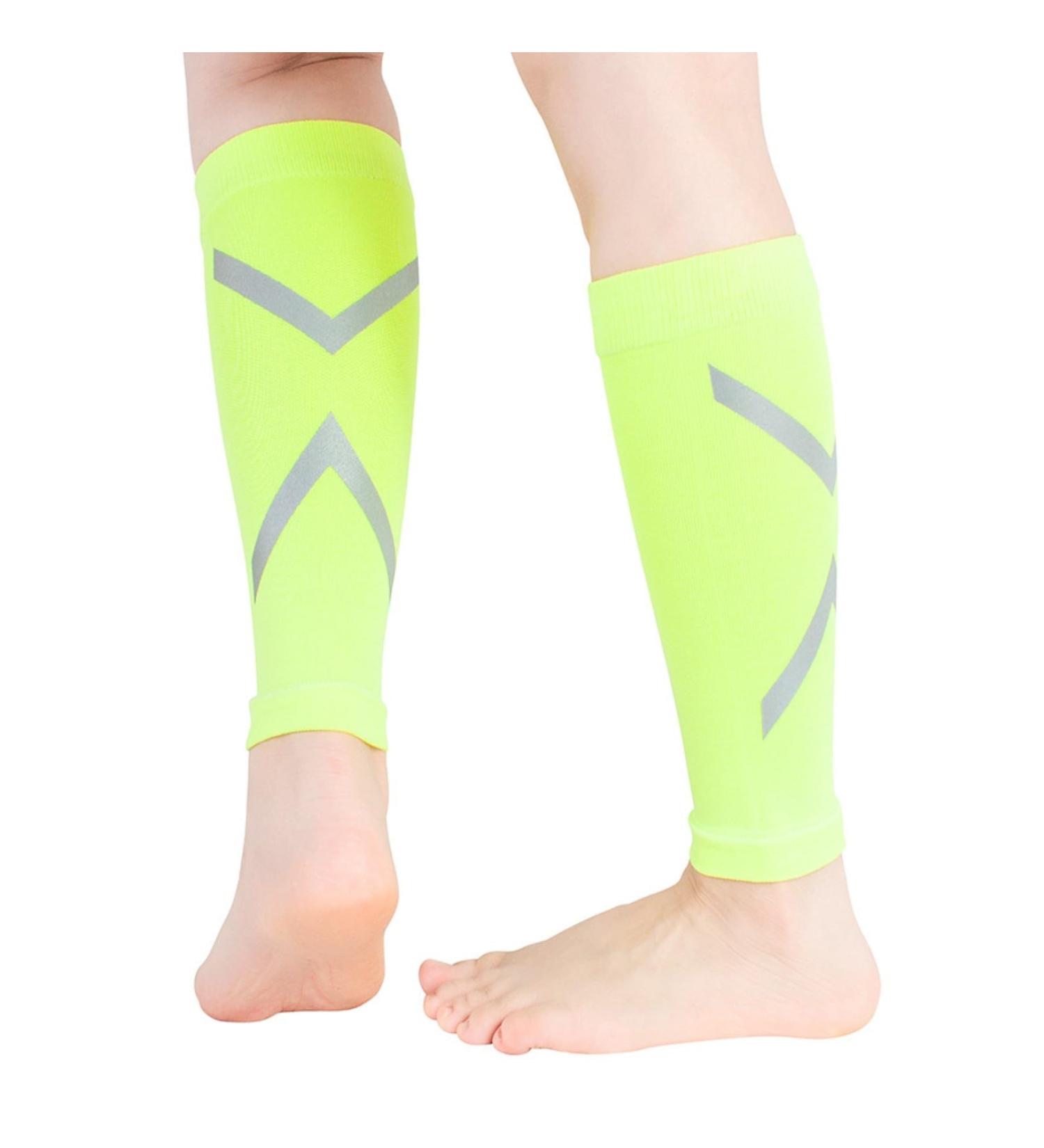 Leg Compression Sleeve - Comfortable Footless Socks for Fitness & Running | Fluorescent Green | Shin Splint Relief - Buy Online on GoSupps.com