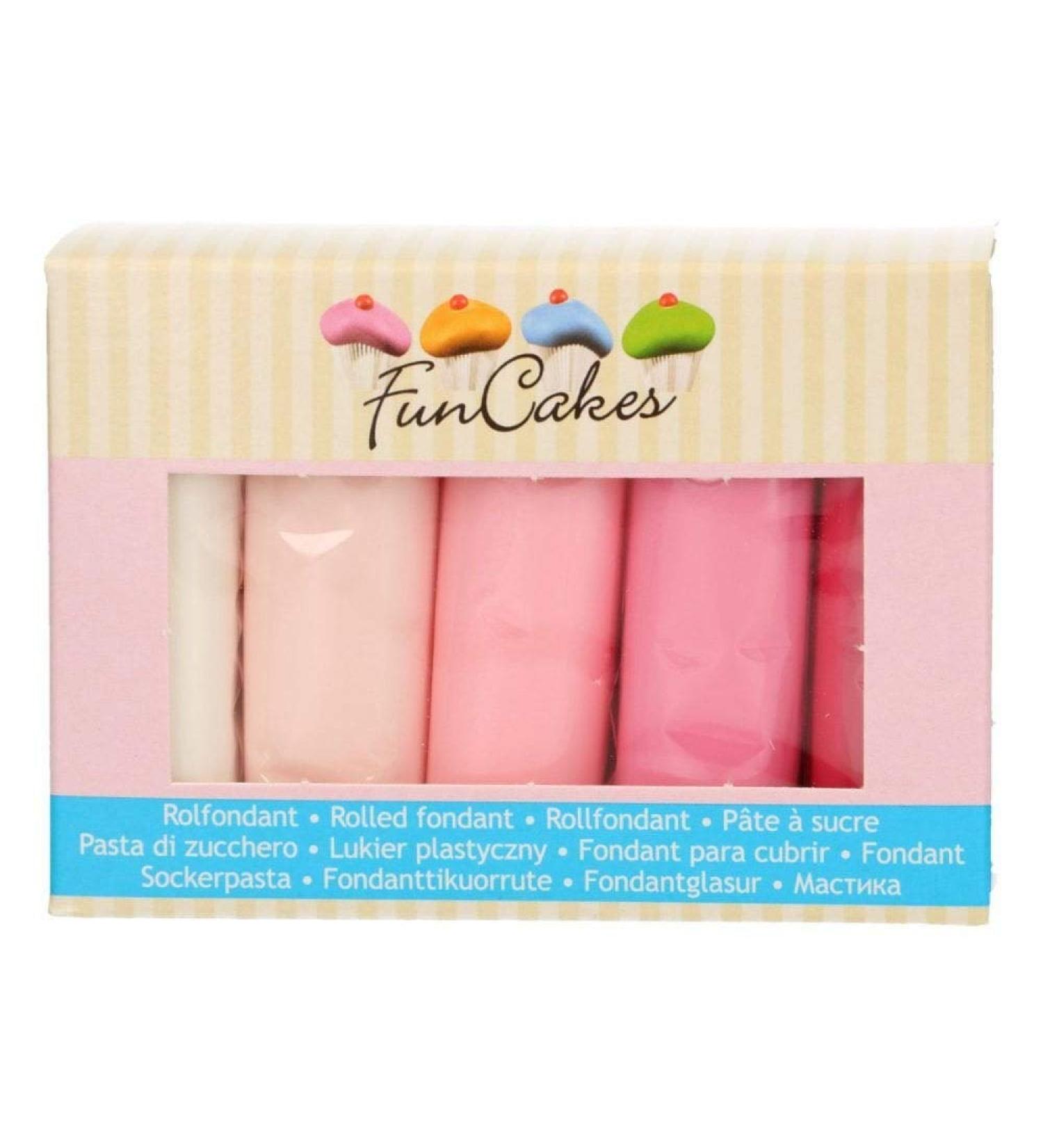 Funcakes Fondant Multipack Pink Palette: Easy to use flexible perfect for decorating cakes halal kosher and gluten -free.5 colors: white and 4 pink tones.5x 100g single