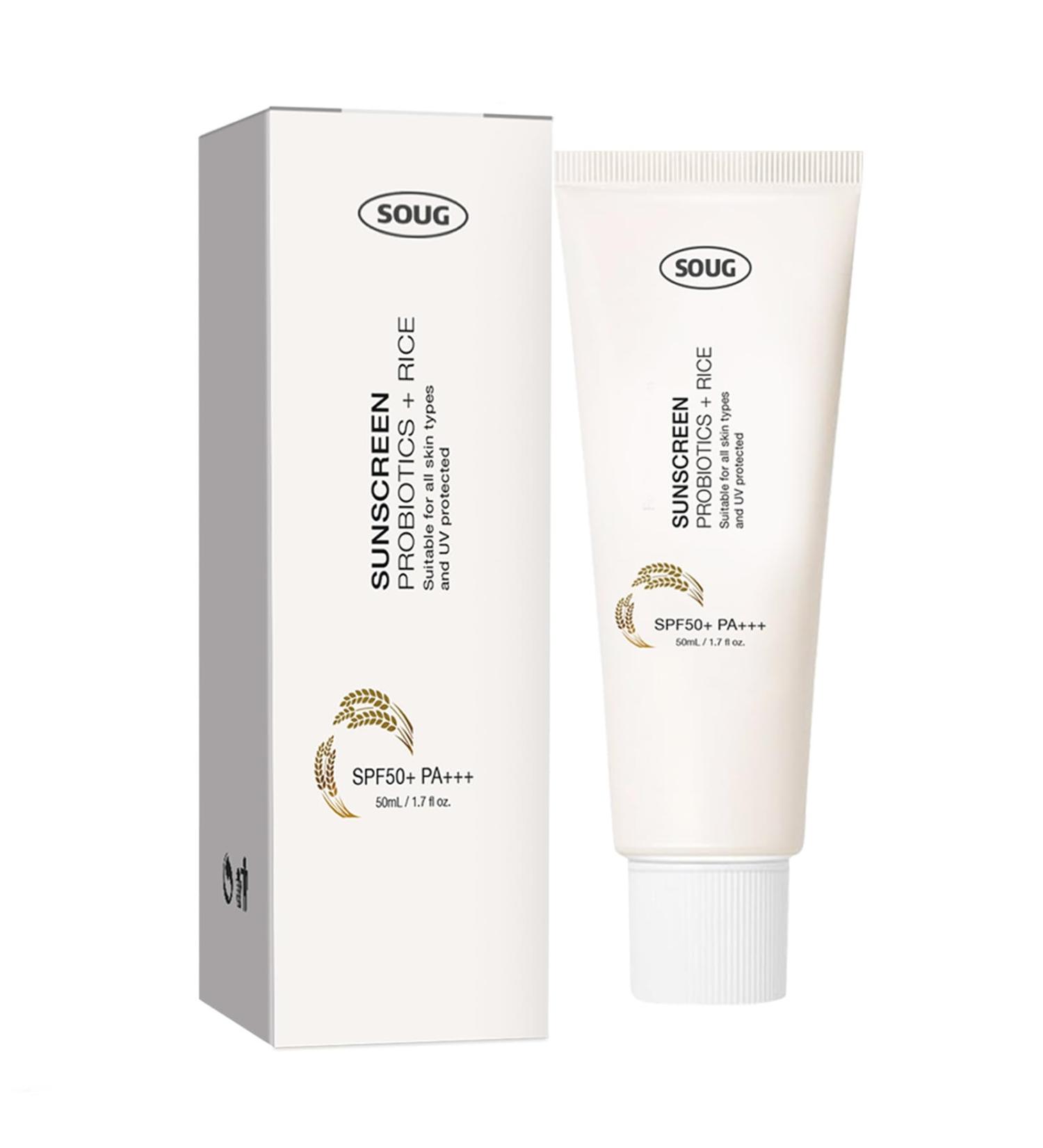 Sunscreen with Rice Probiotics Suncream Factor 50 - Sun Cream Spf 50 Long lasting Sun Protection - Comfortable Skin Feel Non-Greasy - Waterproof Moisturizing Spf 50 Face Moisturiser with Rice Extract