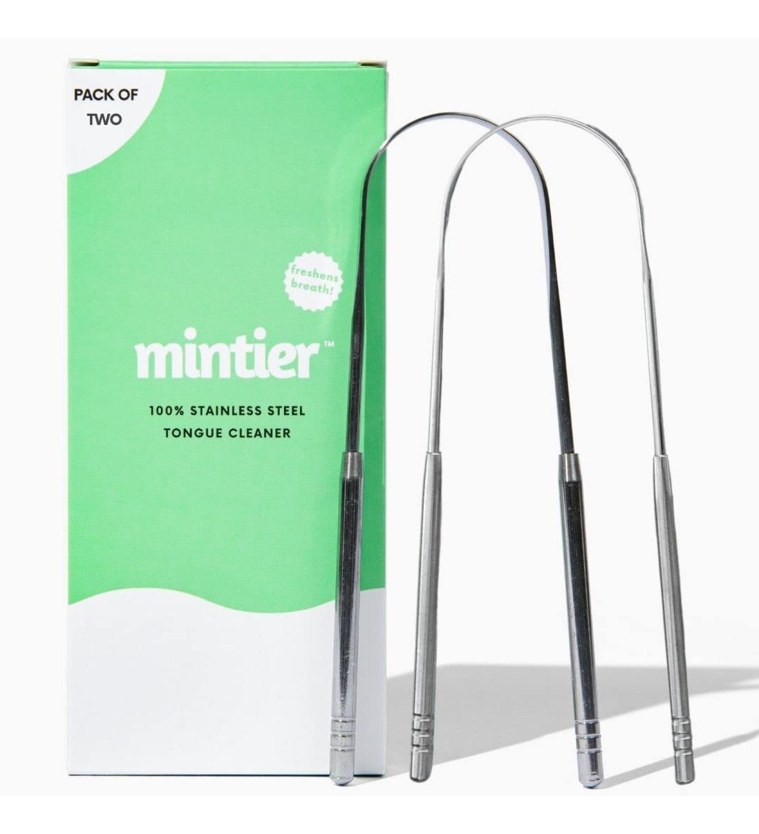 Mintier Tongue Scraper - 100% Rust Resistant Stainless Steel Cleaner (2-Pack) for Improved Oral Hygiene and Fresh Breath - Dishwasher Safe - Buy Online on GoSupps.com