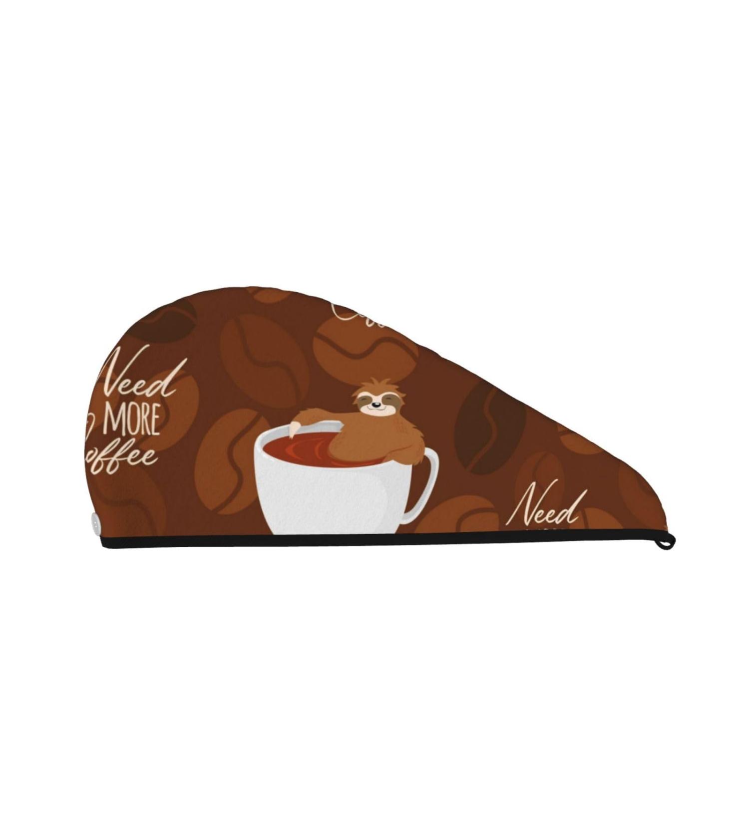 Sloths Need More Coffee Microfiber Hair Towel - Soft Super Absorbent & Quick Dry Wrap for Long Curly Thick Hair - Buy Online on GoSupps.com