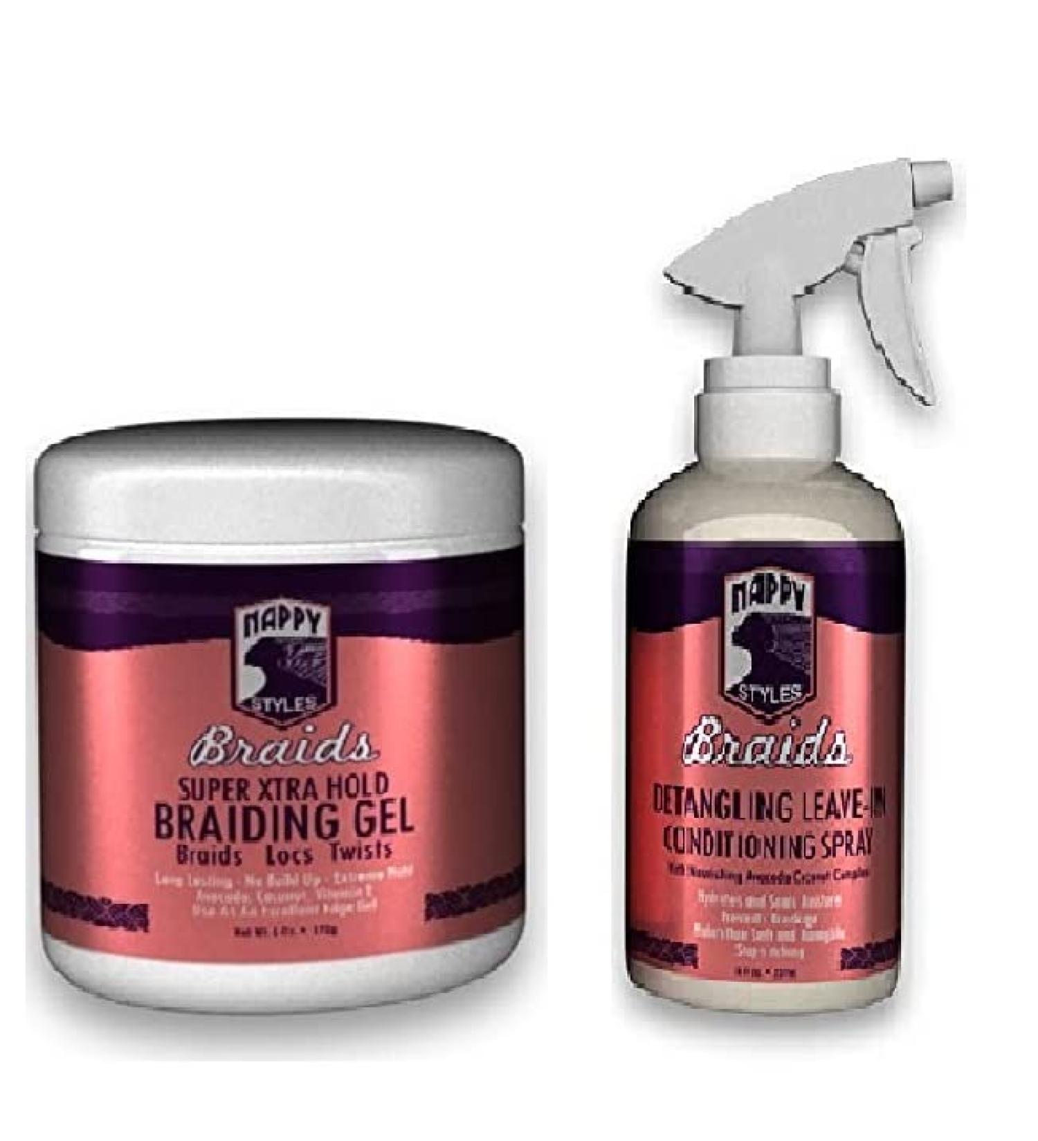 Nappy Styles Braids Braiding Gel Super Xtra Hold 6 Oz and Leave In Conditioner Spray (GEL AND SPRAY) - Buy Online on GoSupps.com