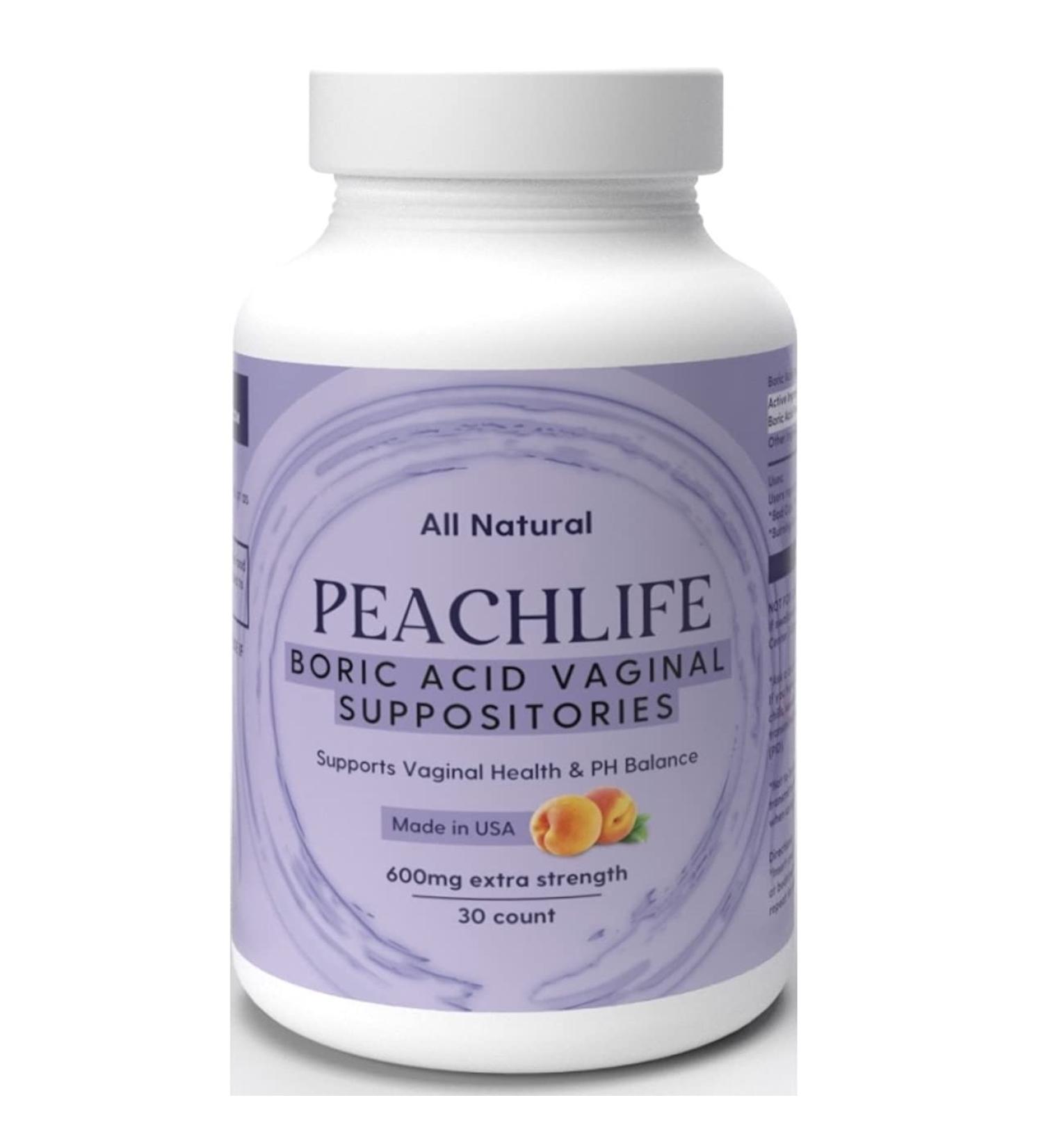 Boric Acid Suppositories in Vegetable Capsules by Peachlife - USA Made for Vaginal pH Balance - Buy Online on GoSupps.com