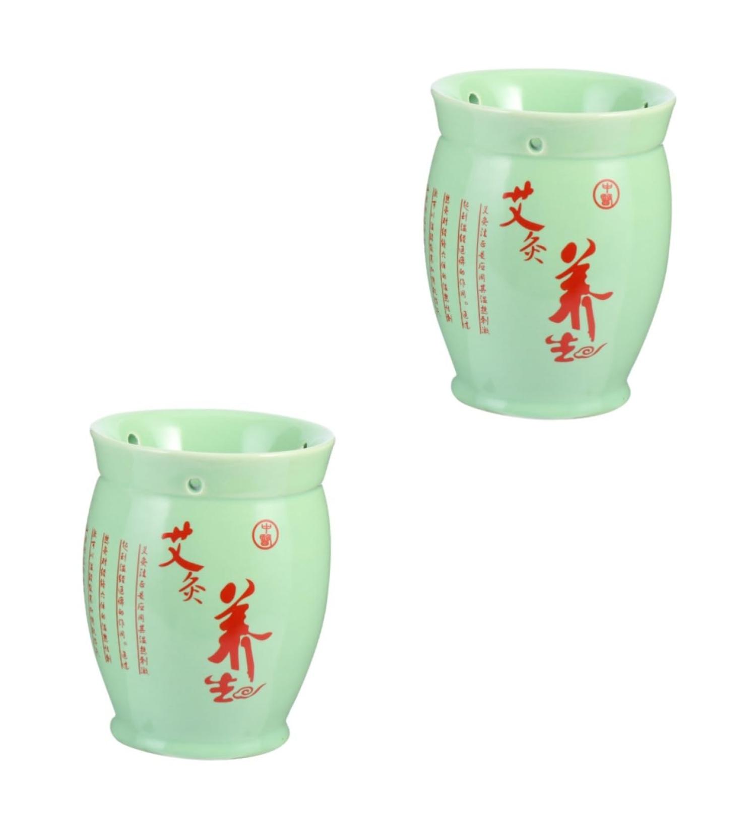 Moxibustion Scratch Cups - JECOMPRIS 2 Pack Ceramic Moxa Stick Holders for Massage - Green Moxa Burner Box 9.5x7.3cm - Buy Online on GoSupps.com