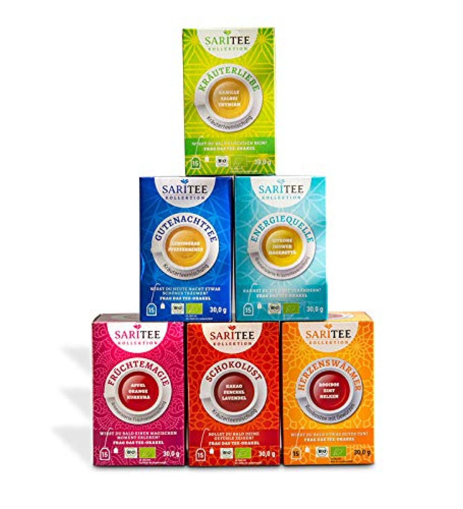 SARITEE Oracle Set | Bag tea | with ingredients controlled biological cultivation | Herbal tea | Fruit tea | Rooibostee | Chamomile tea | Peppermint tea | Chamomile tea | Premium tea | 6 x 30g - Buy Online on GoSupps.com