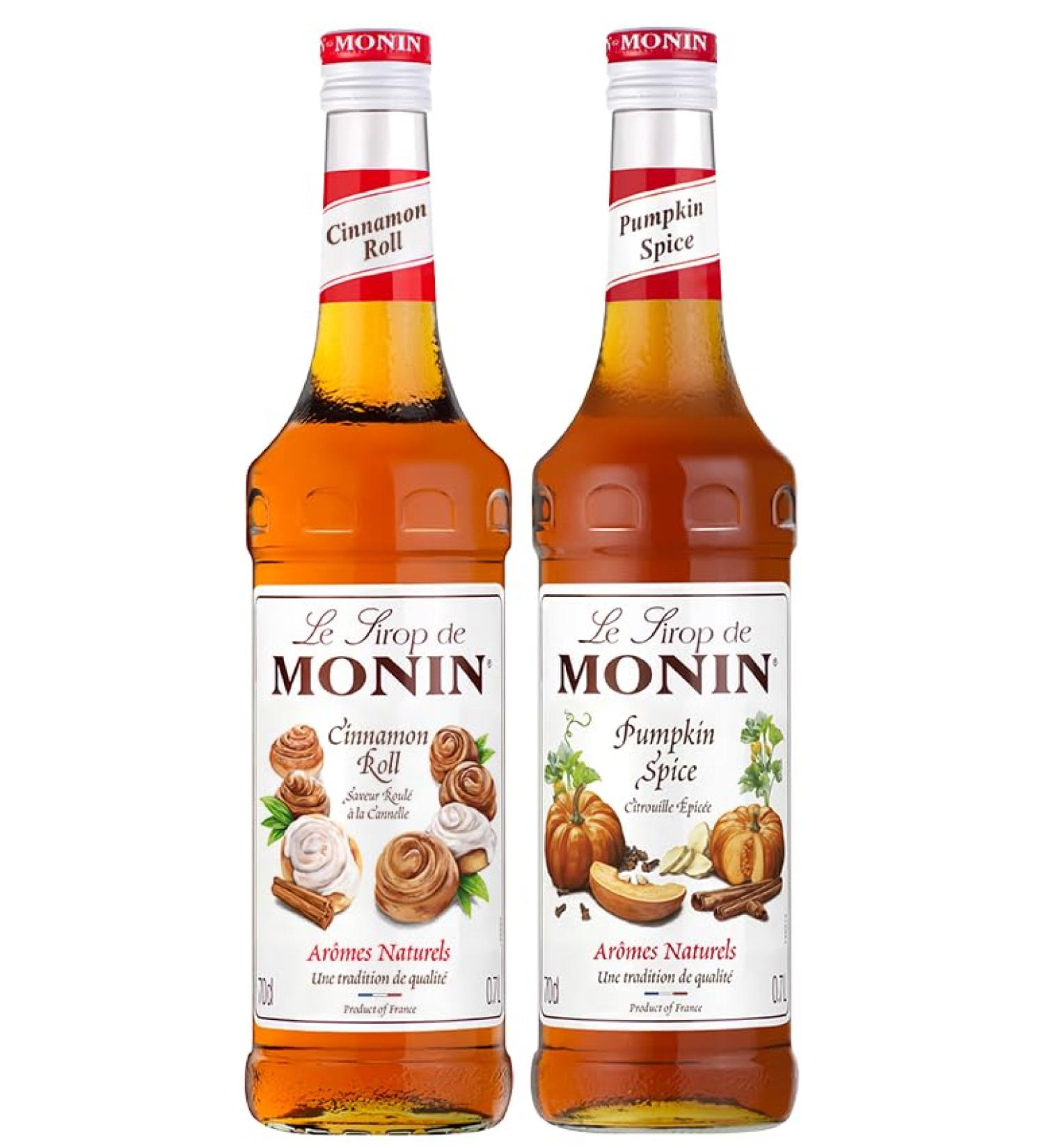 MONIN - Assortiment Sirop Saveur Roul la Cannelle et Sirop de Citrouille saveur Epic e - Pour Caf Chocolat Chaud Capuccino ou Latte - Ar mes Naturels - Bouteille en Verre - 2 x 70 cl - Buy Online on GoSupps.com
