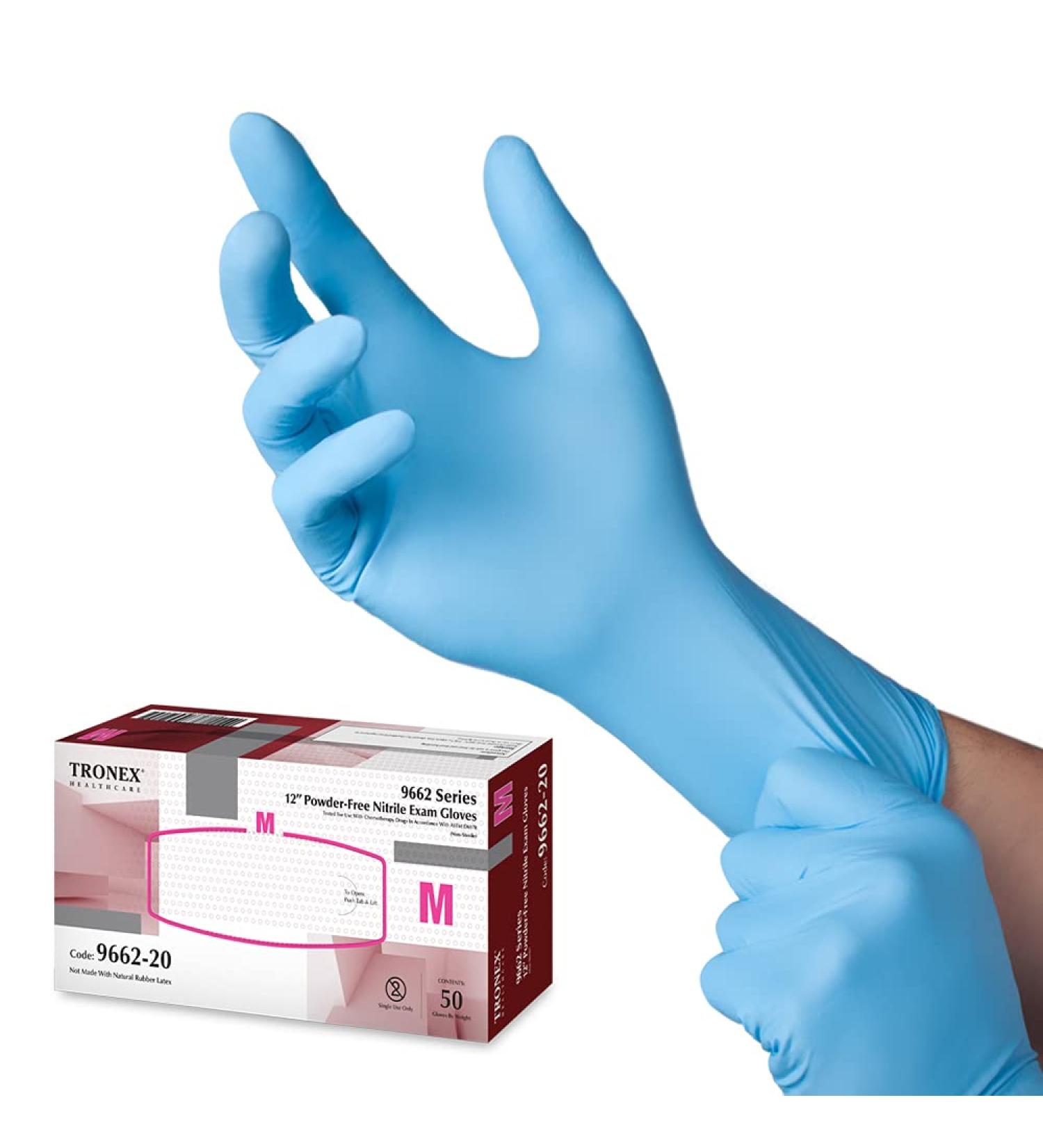 TRONEX Chemo-Rated 8 mil Nitrile Exam Gloves - 12 Long, Extra-Thick, Powder Free - Blue, Large (Box of 50) - Buy Online on GoSupps.com