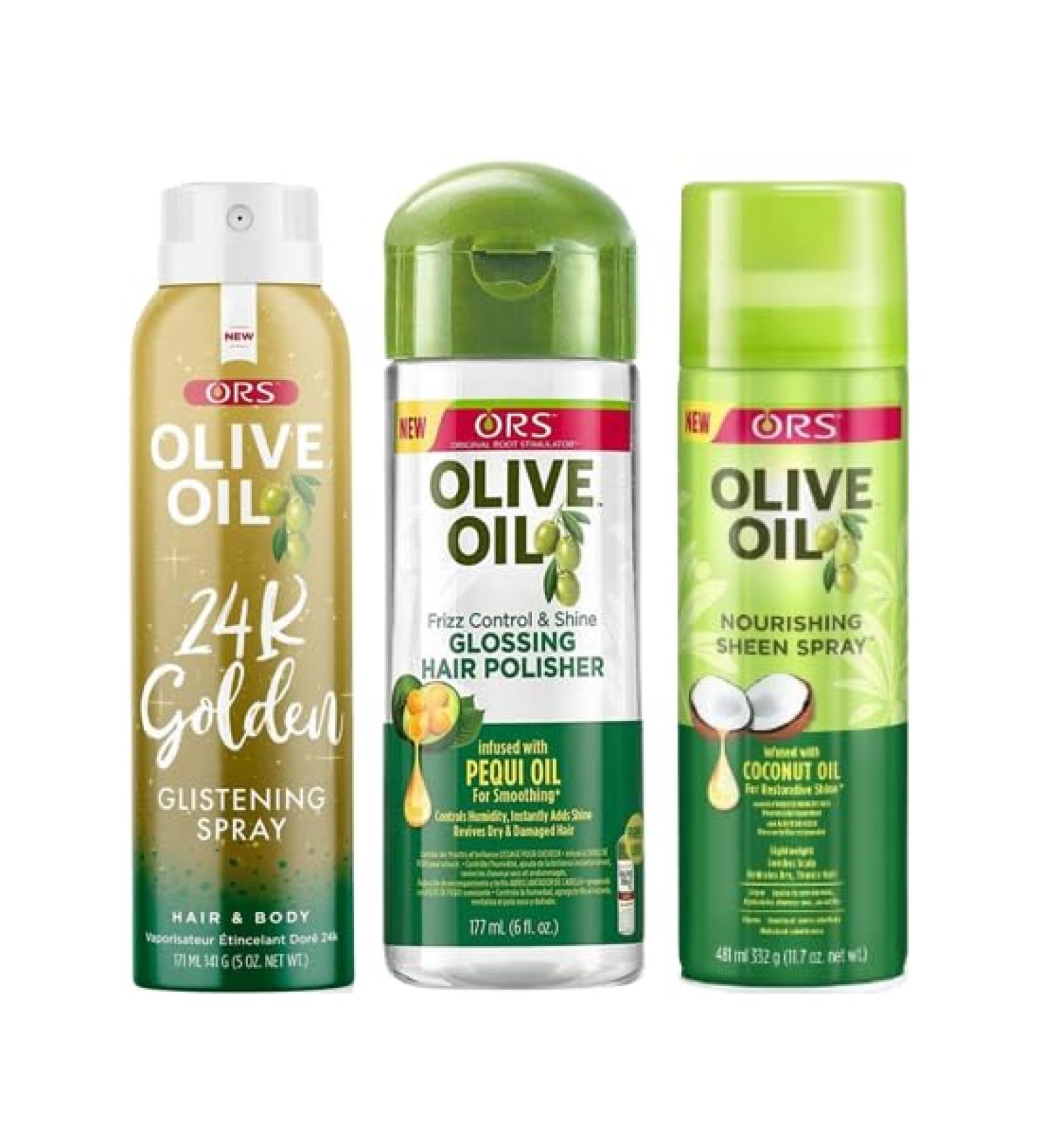 ORS Olive Oil Style & Shine 24k Golden Glistening Spray Olive Oil Frizz Control and Shine Glossing Hair Polisher Olive Oil Nourishing Sheen Spray - Bundle - Buy Online on GoSupps.com