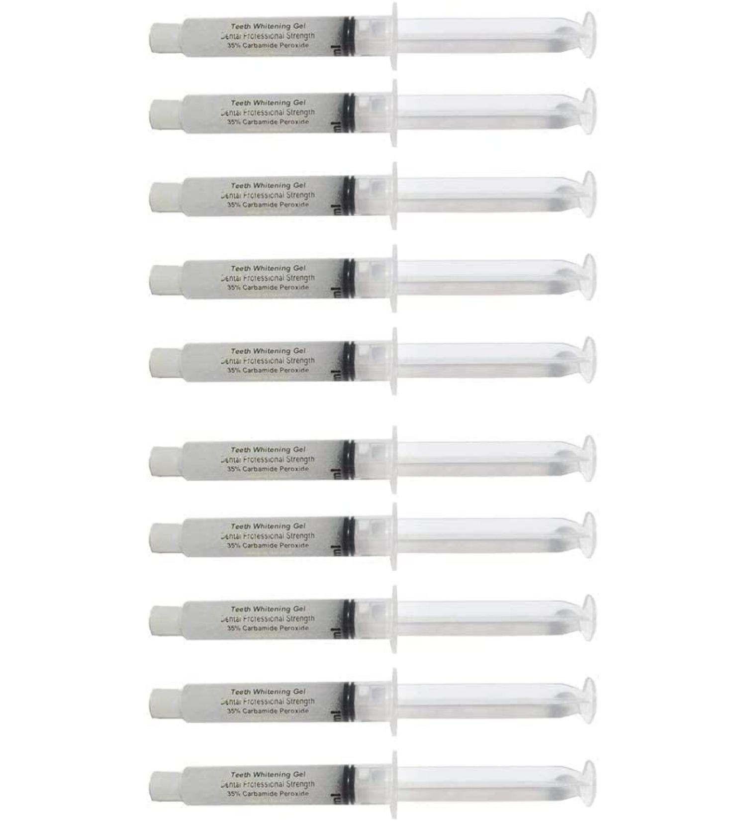35% Carbamide Peroxide 10 Syringes (10 ml) of Teeth Whitening Gel - (2) LED Accelerator Light - 4Mouth Trays -2 Shade Guide Instructions