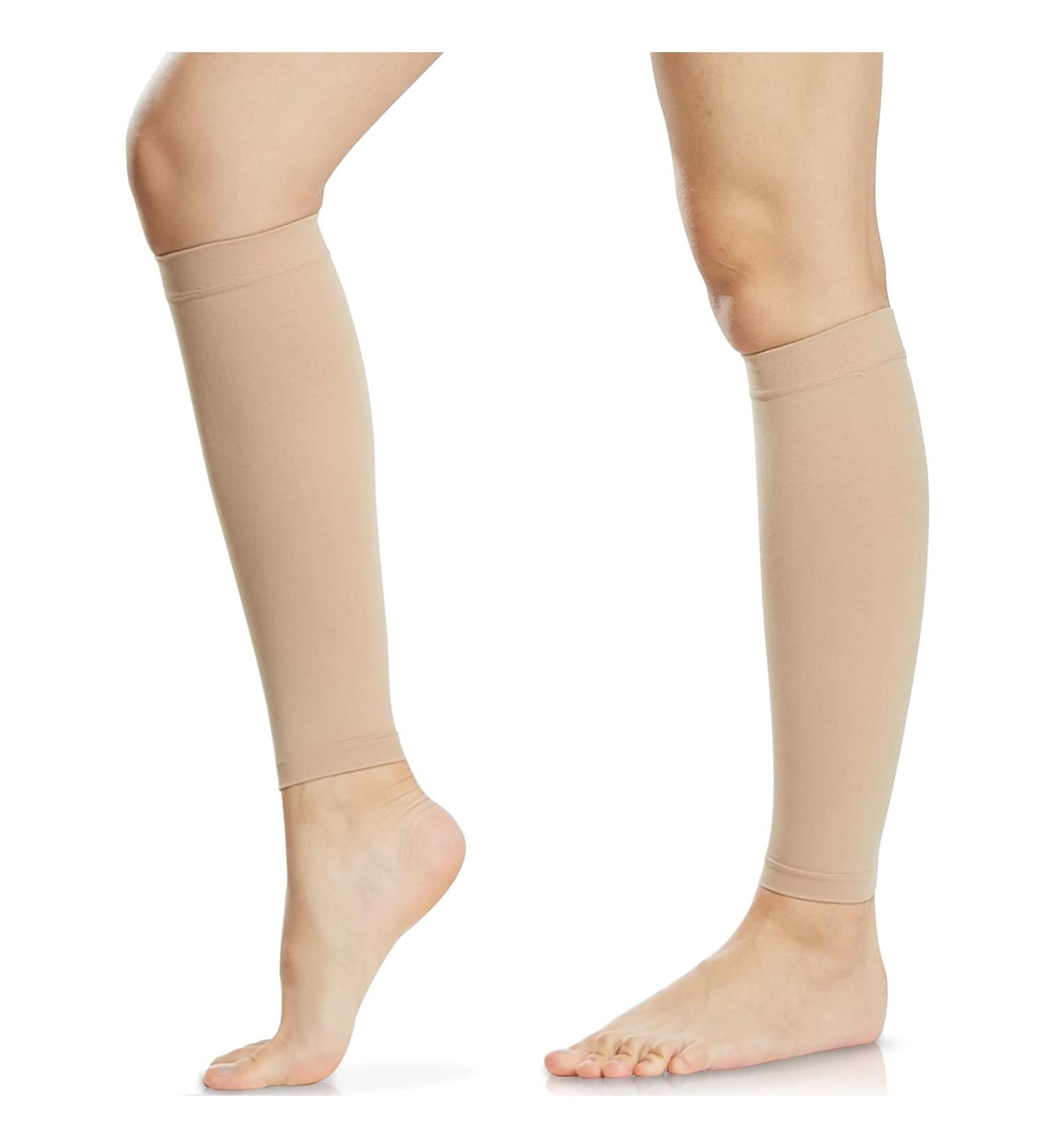 Ailaka 1 Pair 20-30 mmHg Compression Calf Sleeves Women & Men Graduated Support Footless Compression Socks for Varicose Veins Shin Splints Edema Recovery Maternity Cycling Running Travel Large Beige - Buy Online on GoSupps.com