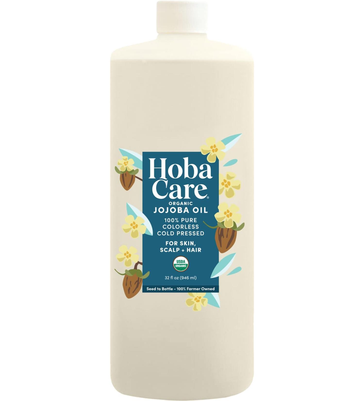 HobaCare Organic Clear Jojoba Oil, Colorless, Odorless for Skin Care, Hair, Beard Conditioning, Scalp Massage - 100% Pure Carrier Oil for Perfume or Soap Making, Hexane-Free, Long Shelf Life (32 oz) - Buy Online on GoSupps.com