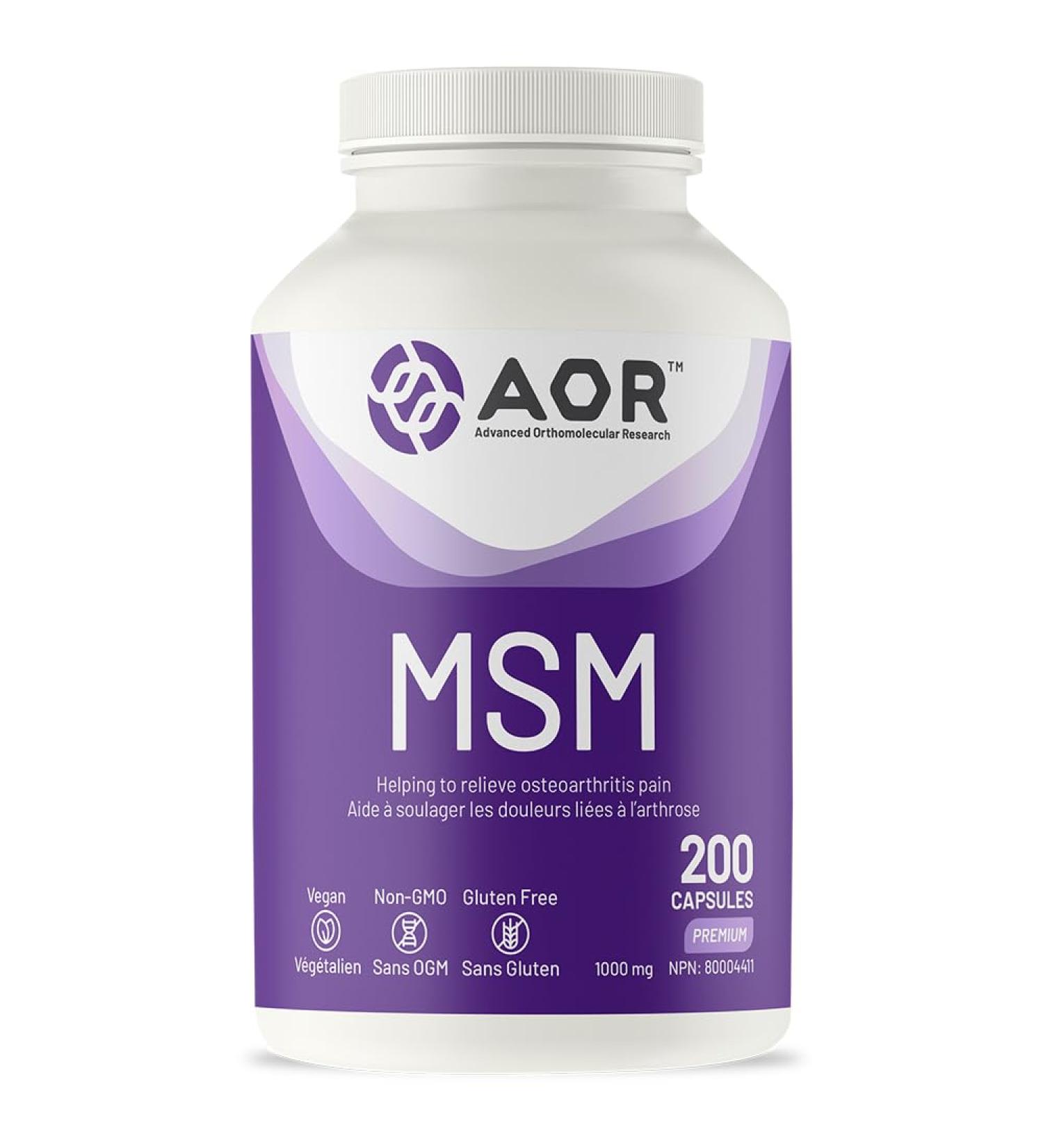 AOR MSM 1000mg 200 Capsules - Methylsulfonylmethane MSM Supplement for Joint Comfort & Support - Pure & Organic MSM Vitamin - Promotes Healthy Skin & Eases Discomfort - Supports Overall Joint Health 200 count (Pack of 1) - Buy Online on GoSupps.com