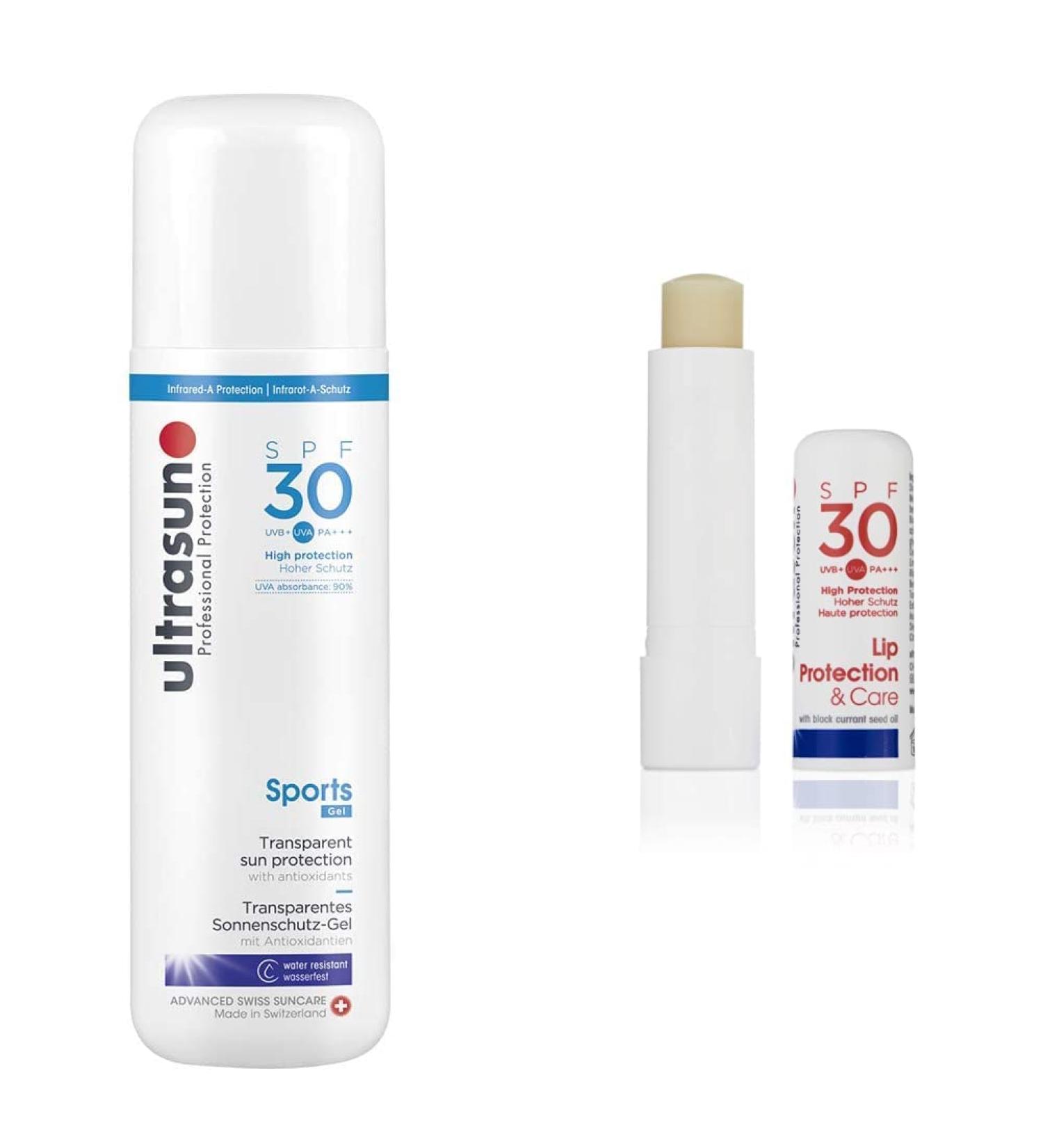 ultrasun Sports SPF 30 Transparent Sun Protection Gel 200 ml + Lip Protection SPF30 - Buy Online on GoSupps.com