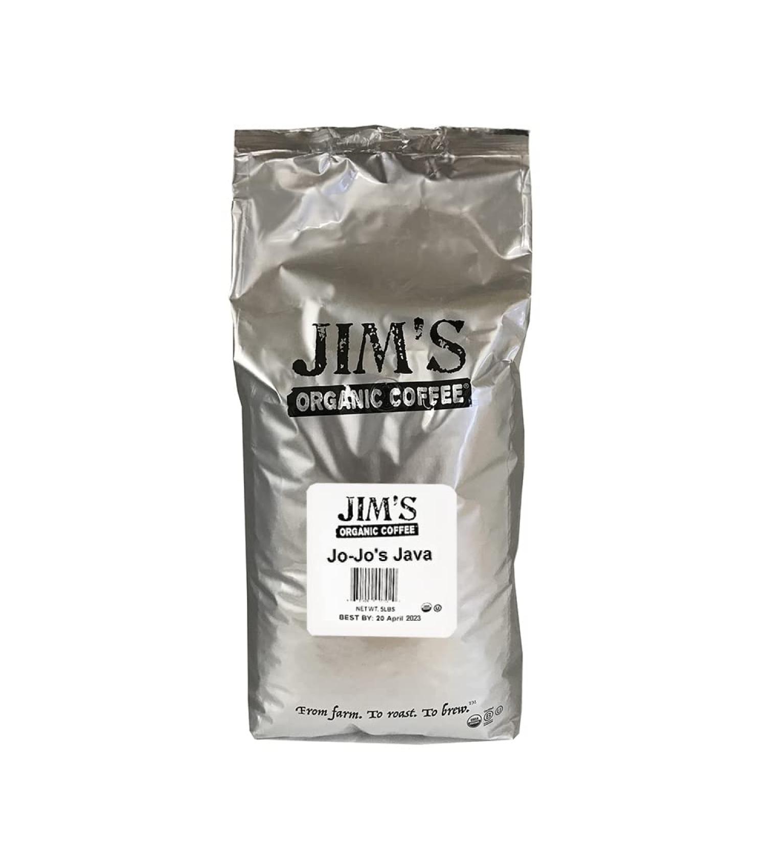Jim's Organic Coffee - Jo-Jo's Java Blend, MediumLight Roast, Whole Bean, 5 lb Bulk Bag - Buy Online on GoSupps.com