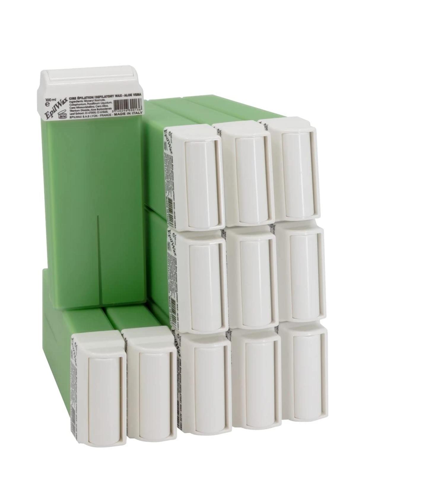 EpilWax Set of 12 Aloe Vera Wax Cartridges for Hair Removal - Large 100 ml Roll-on Waxing Refills Aloe Vera 100 ml (Pack of 12) - Buy Online on GoSupps.com