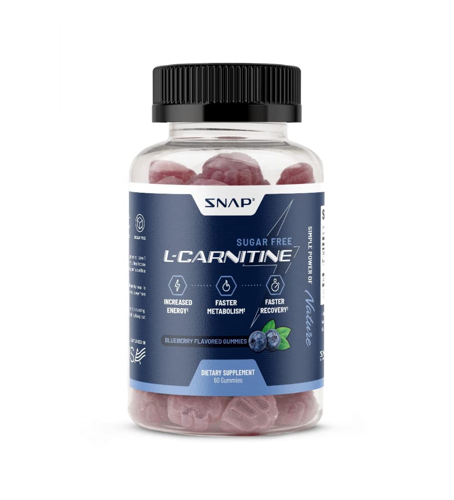 Sugar Free L Carnitine 500mg Gummy - Natural Pre Workout Supplement for Energy, Recovery & Metabolism - Blueberry Flavor (60 Gummies) - Buy Online on GoSupps.com