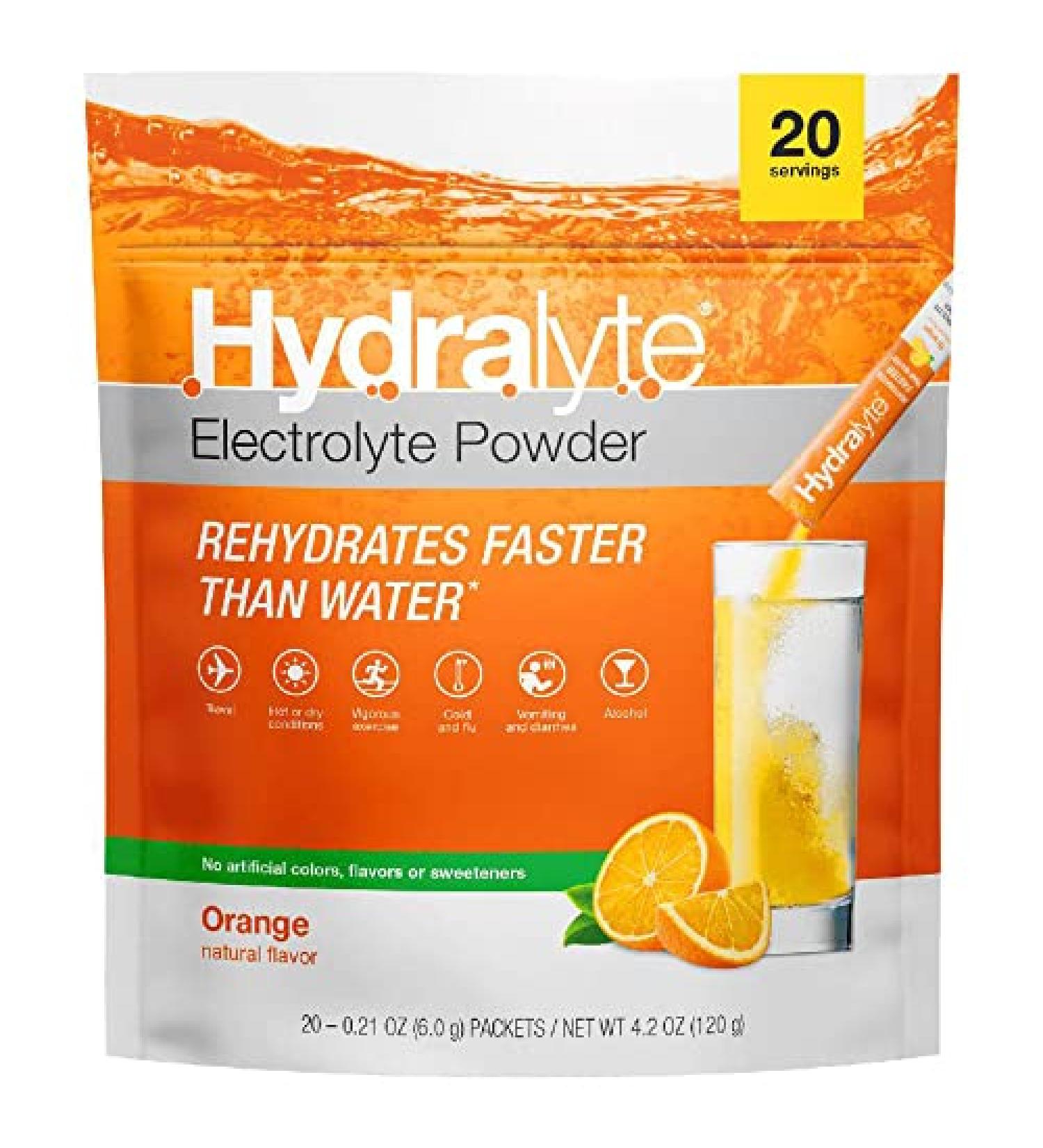 Hydralyte Effervescent Electrolytes Powder Sachets - 20 Orange Flavoured Sticks - Buy Online on GoSupps.com