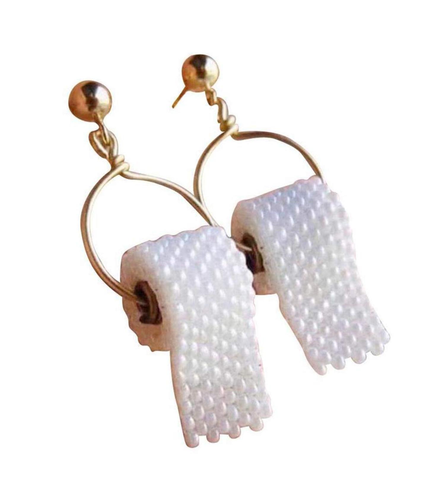 kaixinbukaixin Pearl Toilet Paper Ear Hooks 3D Paper Earrings Roll Ear Drops Jewellery Gifts Gold + White - Buy Online on GoSupps.com