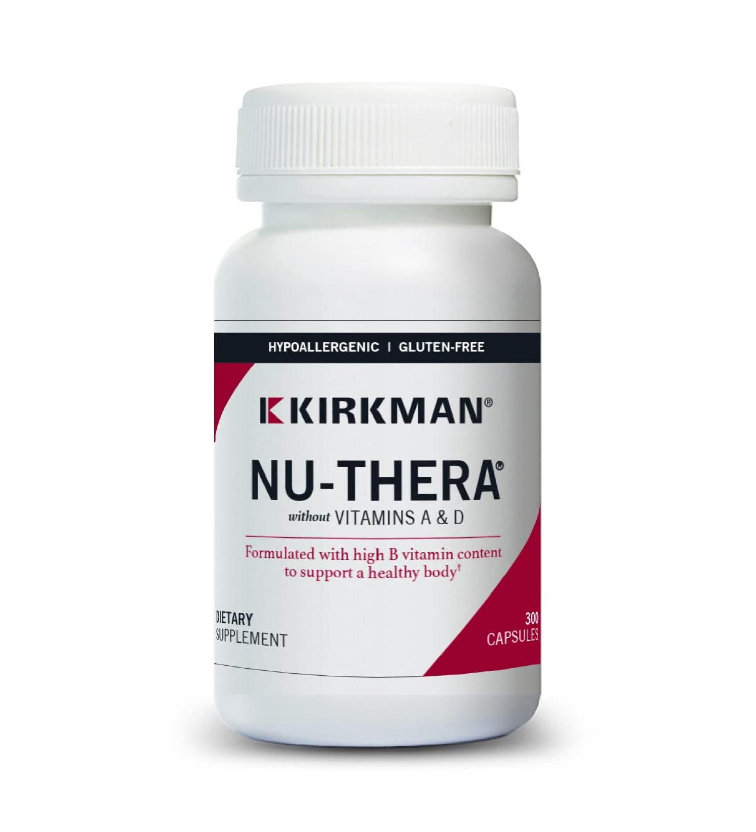 Kirkman Nu-Thera Without Vitamins A & D - Hypoallergenic || 300 Vegetarian Capsules || Multi Vitamin with Vitamin B-6