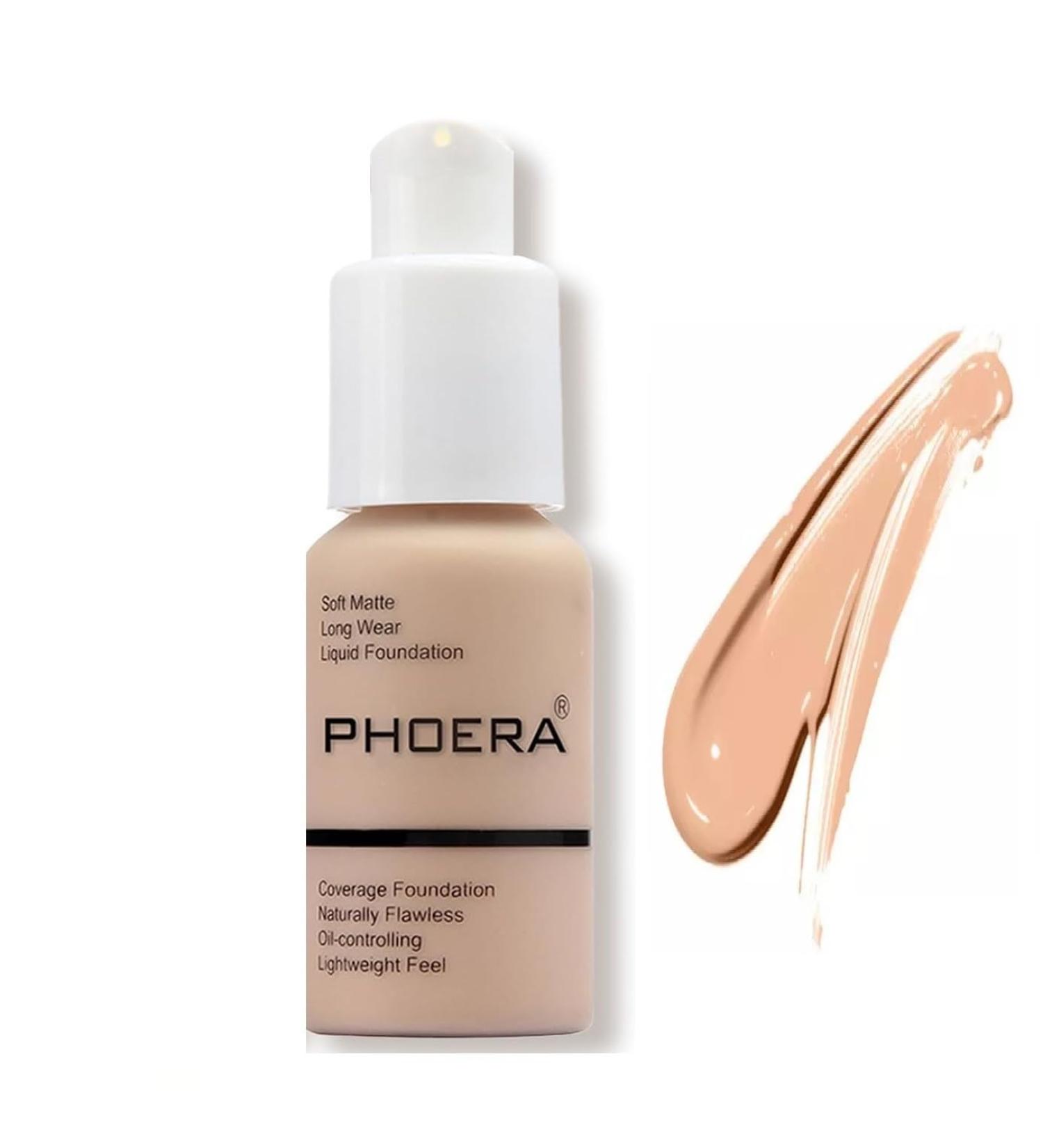 Phooera Fulll Coverage Liquid foundation Matte Finish Concealer Long wear 24hrs Oil Controlling Naturally Flawless Lightweigt Feel Buildable (103 WARM PEACH) - Buy Online on GoSupps.com