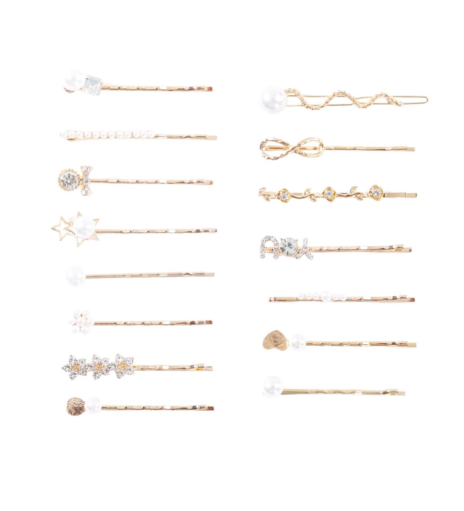 Doromy 15 Packs Rhinestone Faux Pearl Wedding Hair Clips - Elegant Golden Metal Flower Barrettes for Women and Girls - Buy Online on GoSupps.com