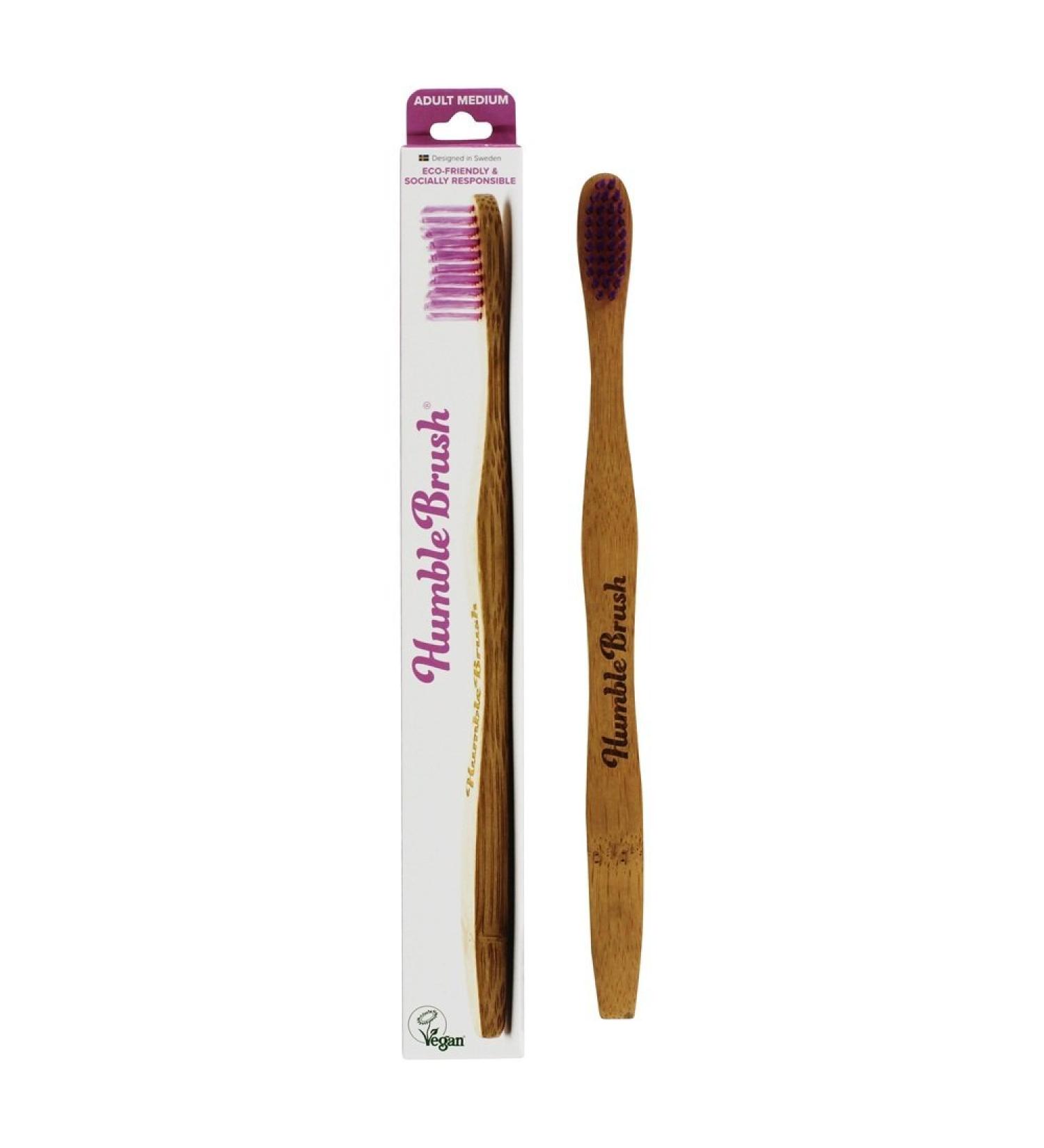 Humble Brush Bamboo Toothbrush for Adults - Medium Purple (4 Pack) | Eco-Friendly & Sustainable Oral Care - Buy Online on GoSupps.com