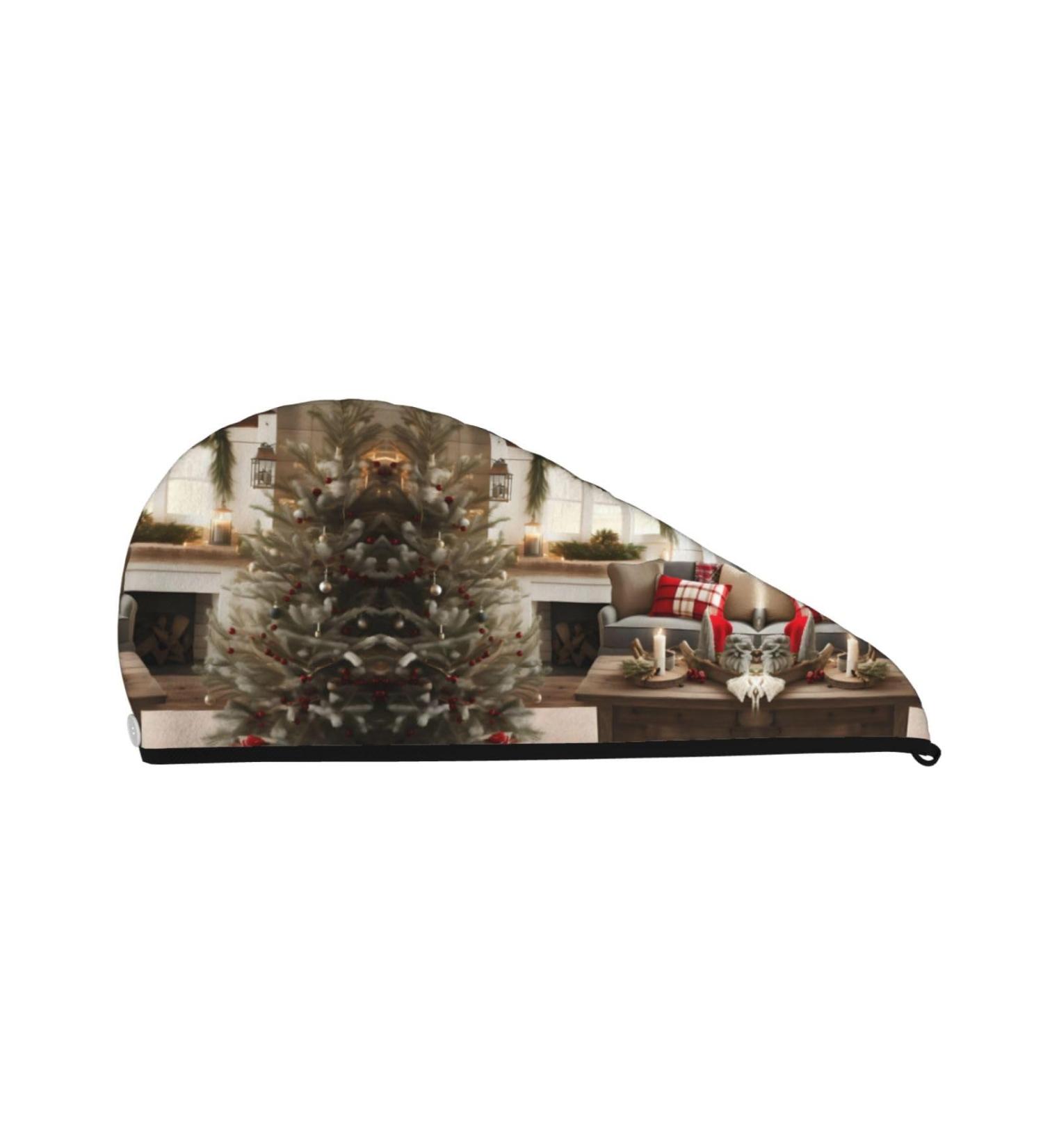 Farmhouse Christmas Pattern Coral Velvet Dry Hair Cap | Perfect for Home Travel & Pool Parties - Buy Online on GoSupps.com