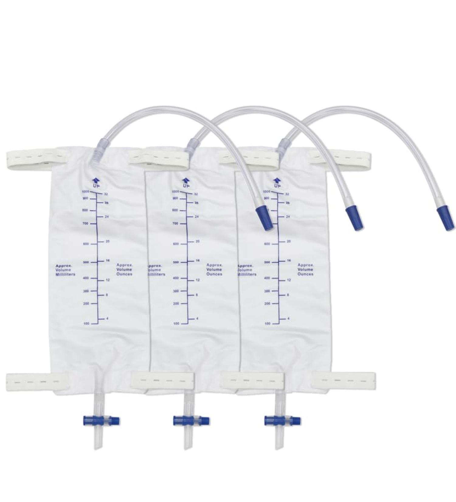 3 Pack 1000ml Urine Drainage Bags | Leak-Proof Collection Bags with Straps & Anti-Reflux Valve - International Shipping - Buy Online on GoSupps.com