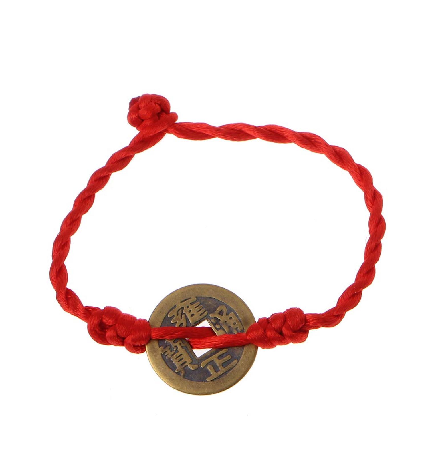 Xuebai Chinese Feng Shui Wealth Lucky Copper Coins Pendant Red String Bracelet - Attract Prosperity & Good Luck - Buy Online on GoSupps.com
