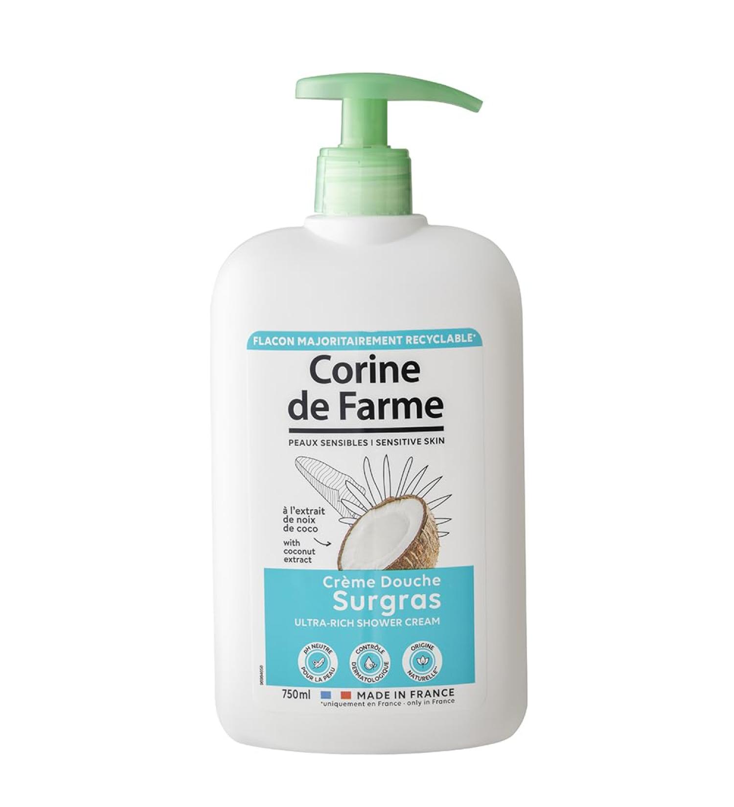 Corine de Farme Corine de Farme - Superfat Shower Cream with Coconut Extract - pH Neutral Natural Origin - Dermatological Control - 100% Made in France - 750 ml