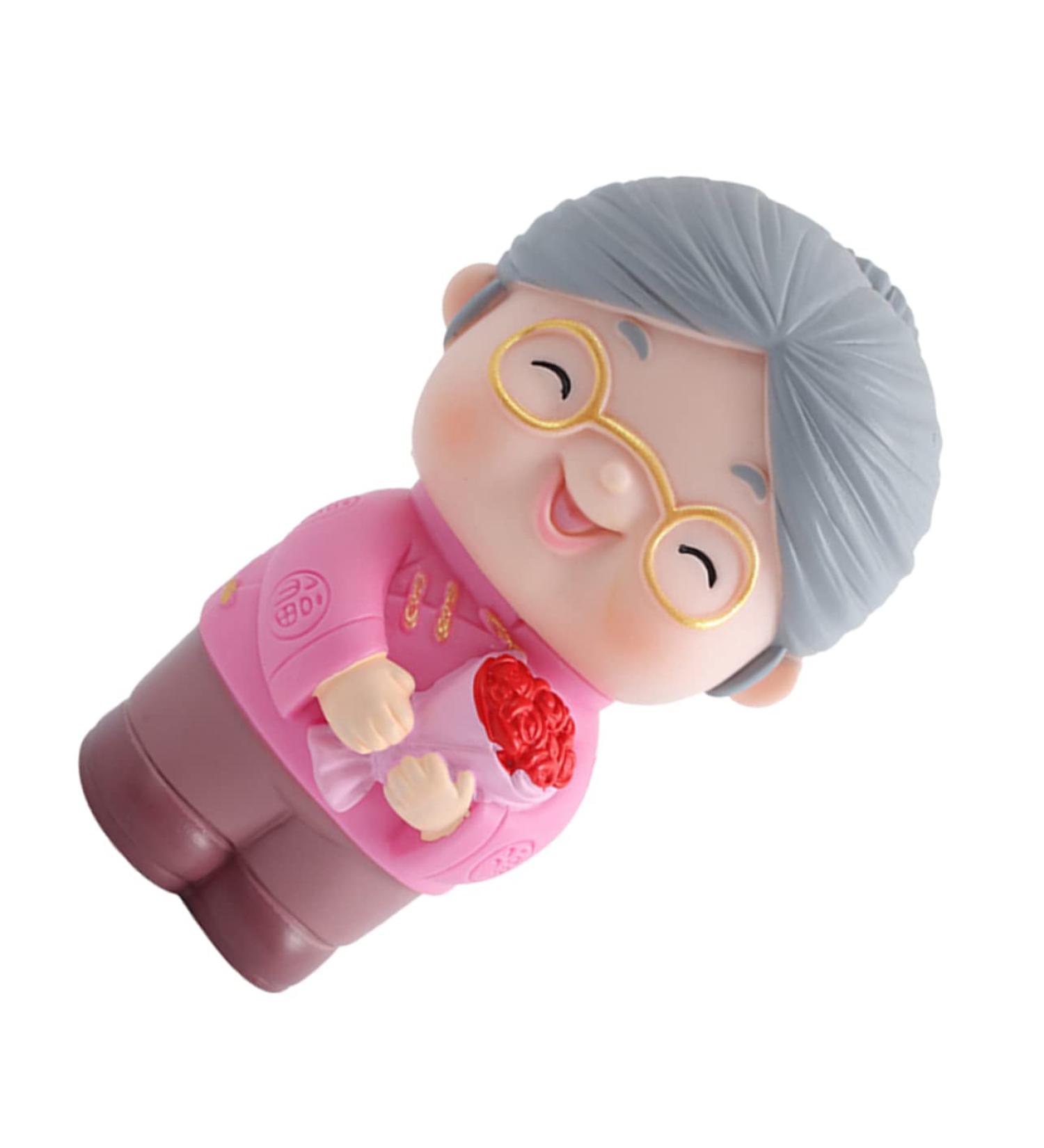 Elderly Couple Cake Figurines - Pink Vinyl Cake Decoration | 8.4x4.8CM - Perfect for Baking & Crafting - Buy Online on GoSupps.com