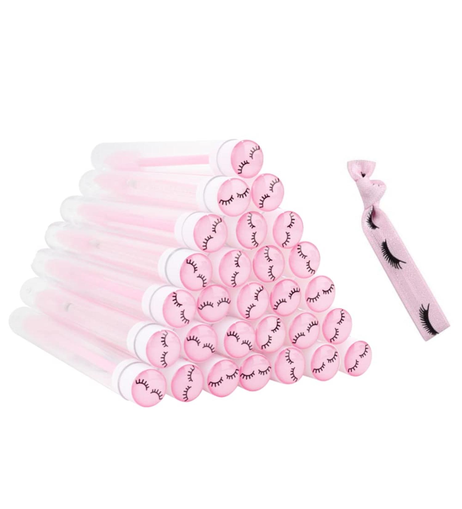20 Pcs Baby Pink Disposable Mascara Brushes with Hair Tie - Diamond Eyelash Spoolies in Sanitary Tube | Lash Supplies - Buy Online on GoSupps.com