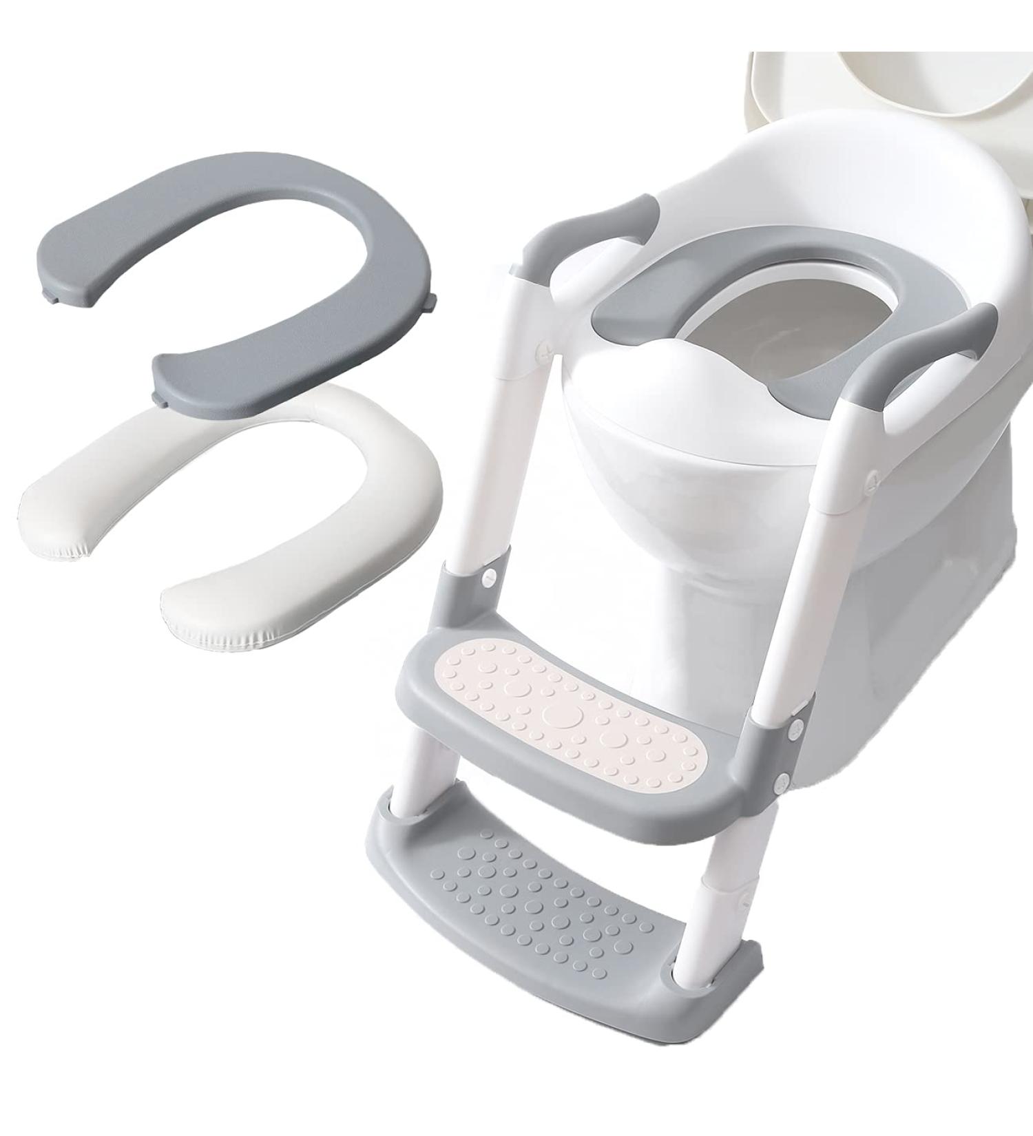 Potty Training Seat with Step Stool Ladder-Double Elite (Grey) - Comfortable Toilet Seat for Kids Boys Girls Toddlers - Foldable & Anti-Slip - Buy Online on GoSupps.com
