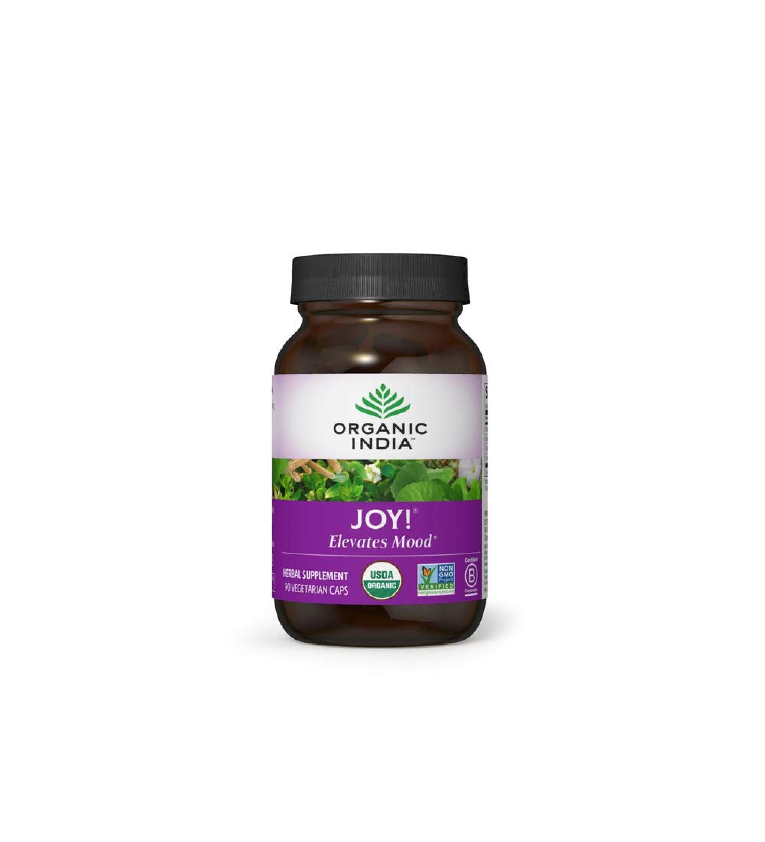 Organic India Joy! Herbal Supplement - Mood Booster, Immune Support, Memory & Concentration - Vegan & Gluten-Free - 90 Capsules - Buy Online on GoSupps.com