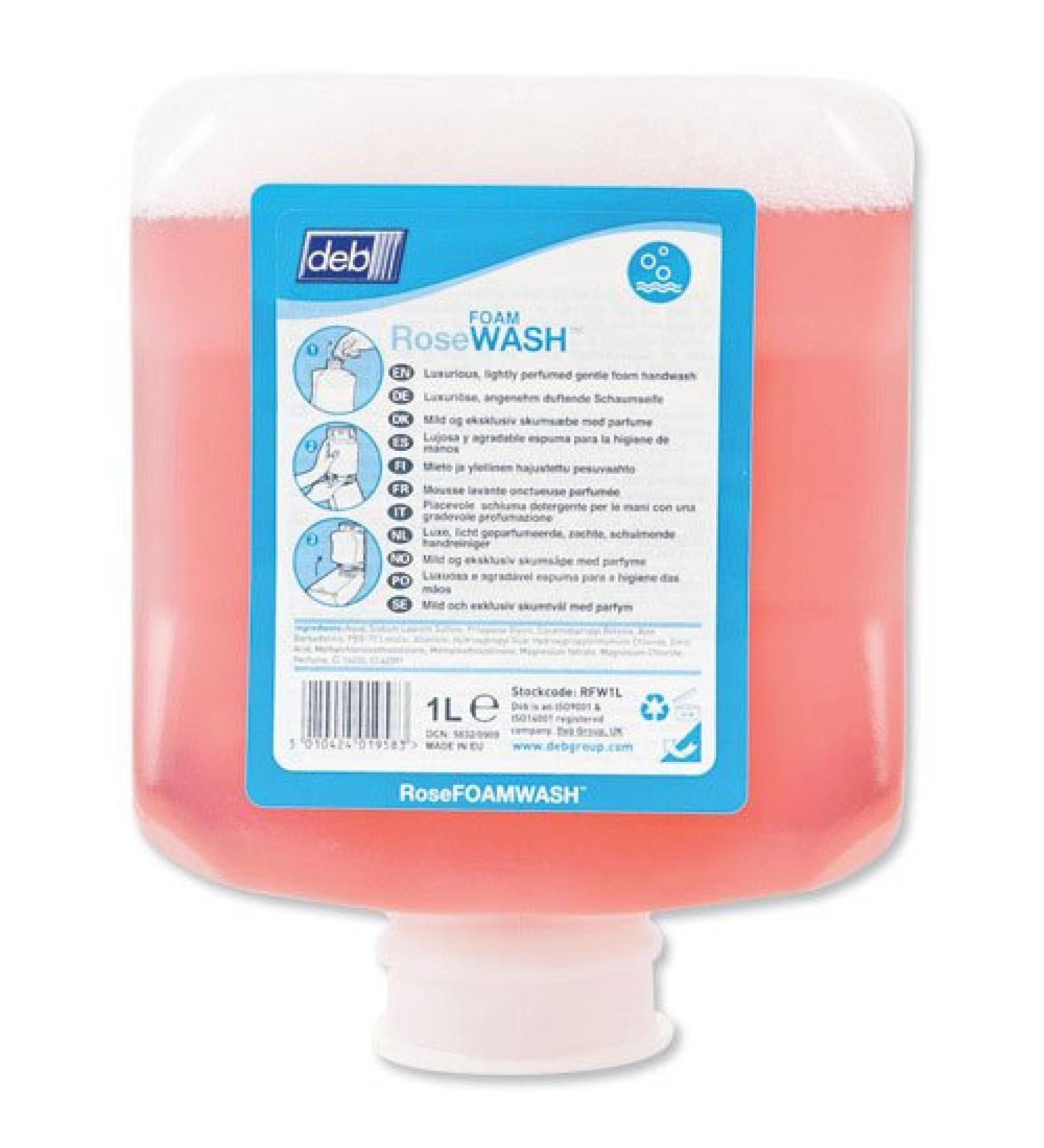 DEB Rose Foaming Hand Soap Refill Cartridge 1 Litre Ref RFW1L